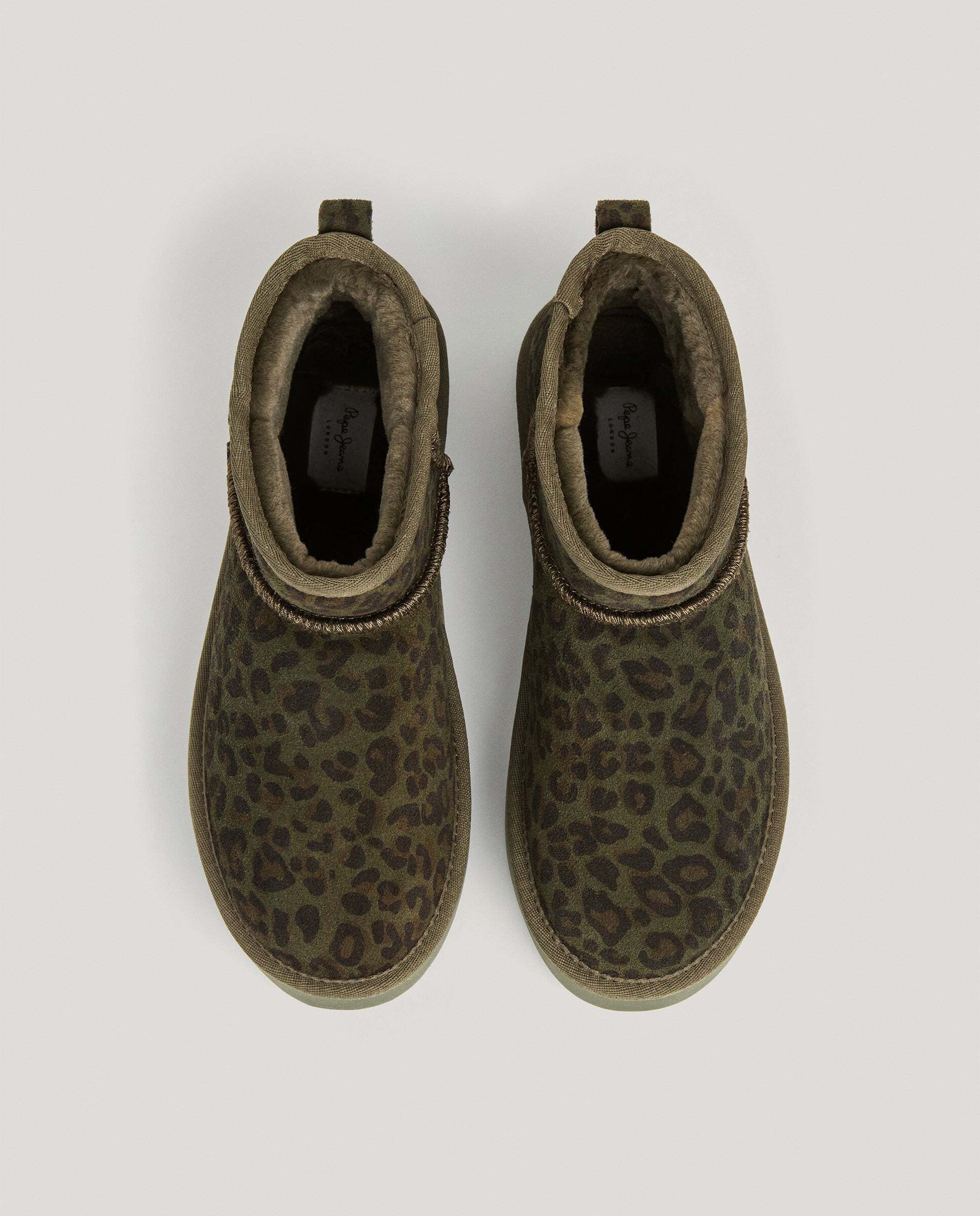 Botines con suela track de mujer de ante animal print - Pepe Jeans - Verde Verde-3