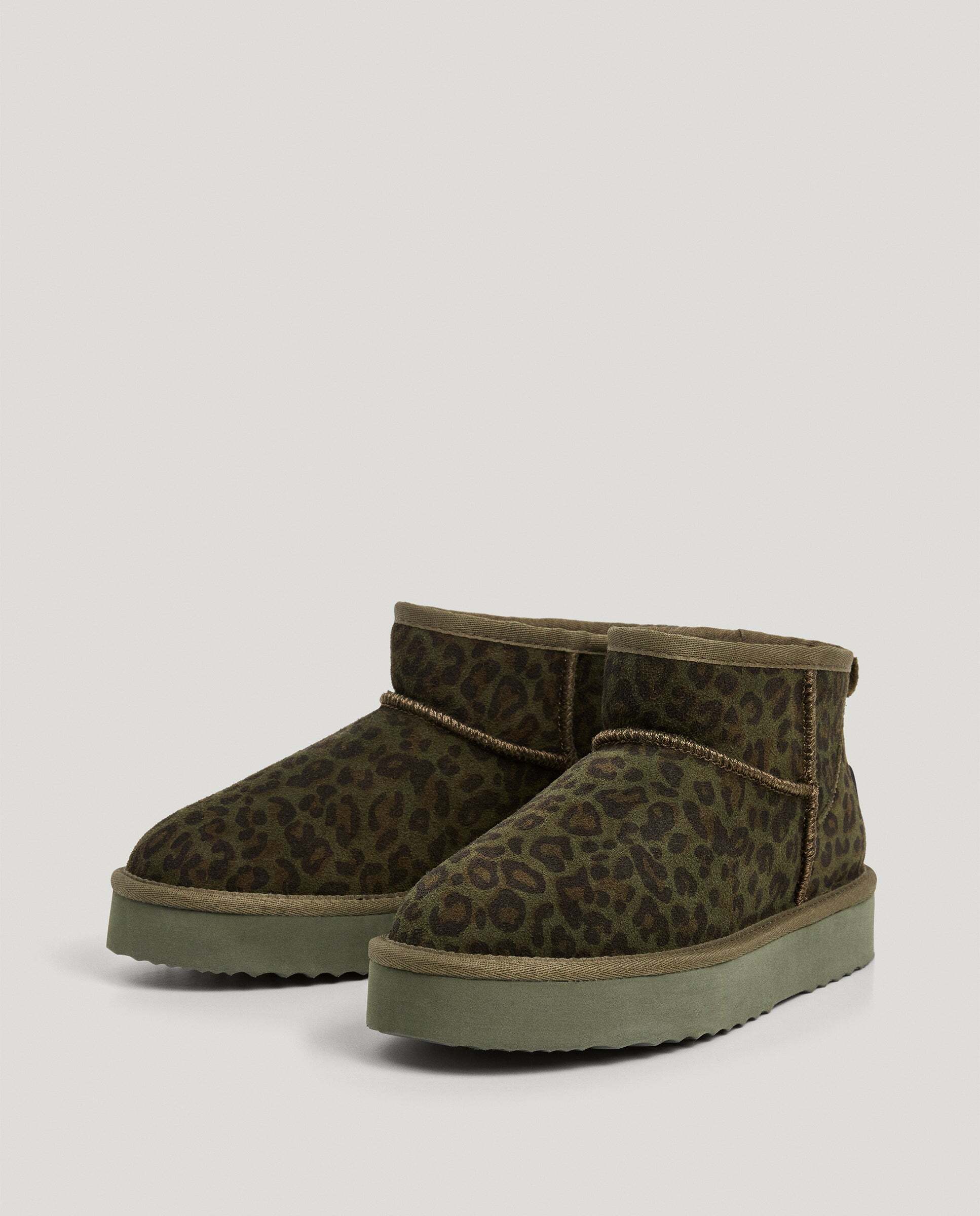 Botines con suela track de mujer de ante animal print - Pepe Jeans - Verde Verde-2