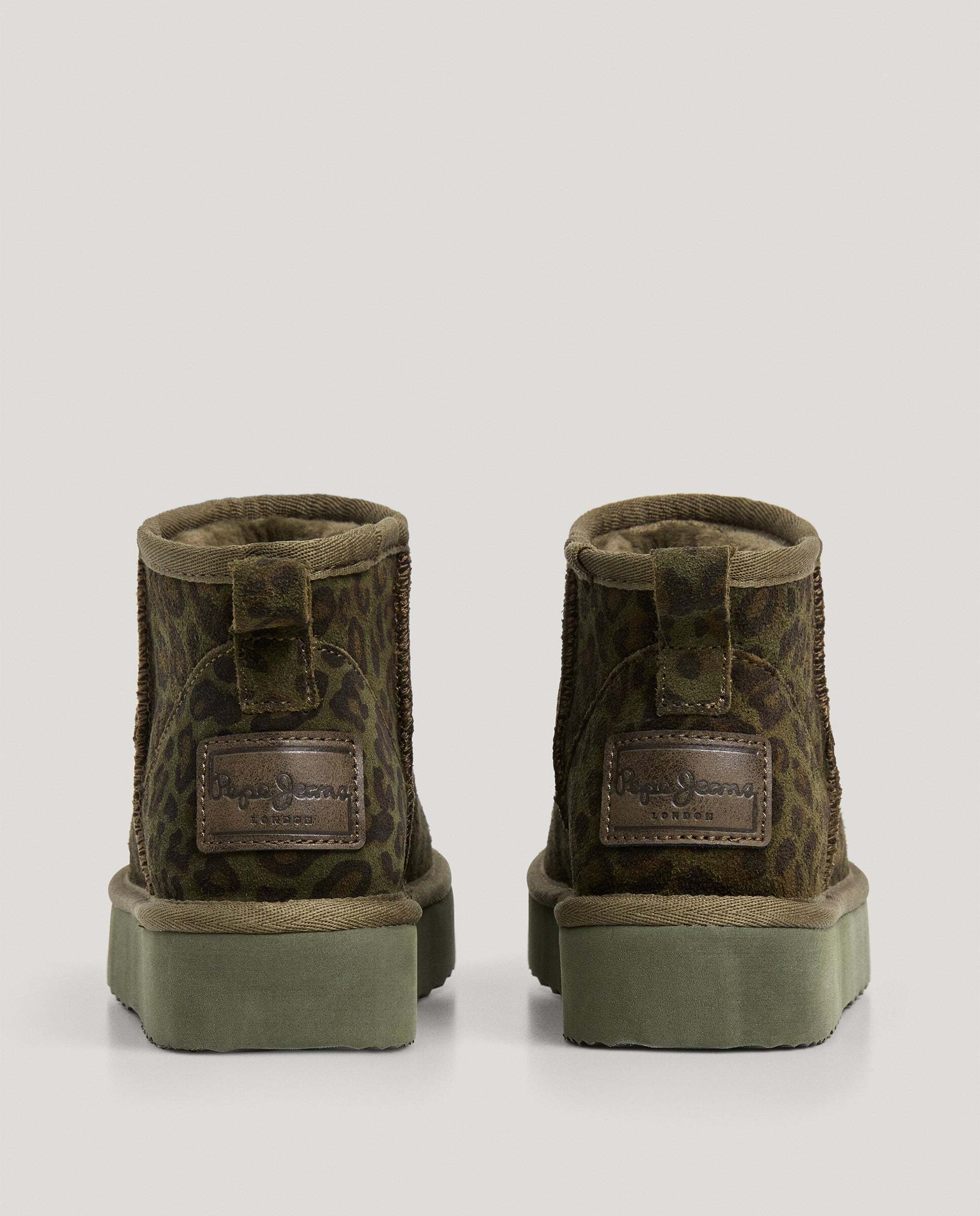 Botines con suela track de mujer de ante animal print - Pepe Jeans - Verde Verde-4