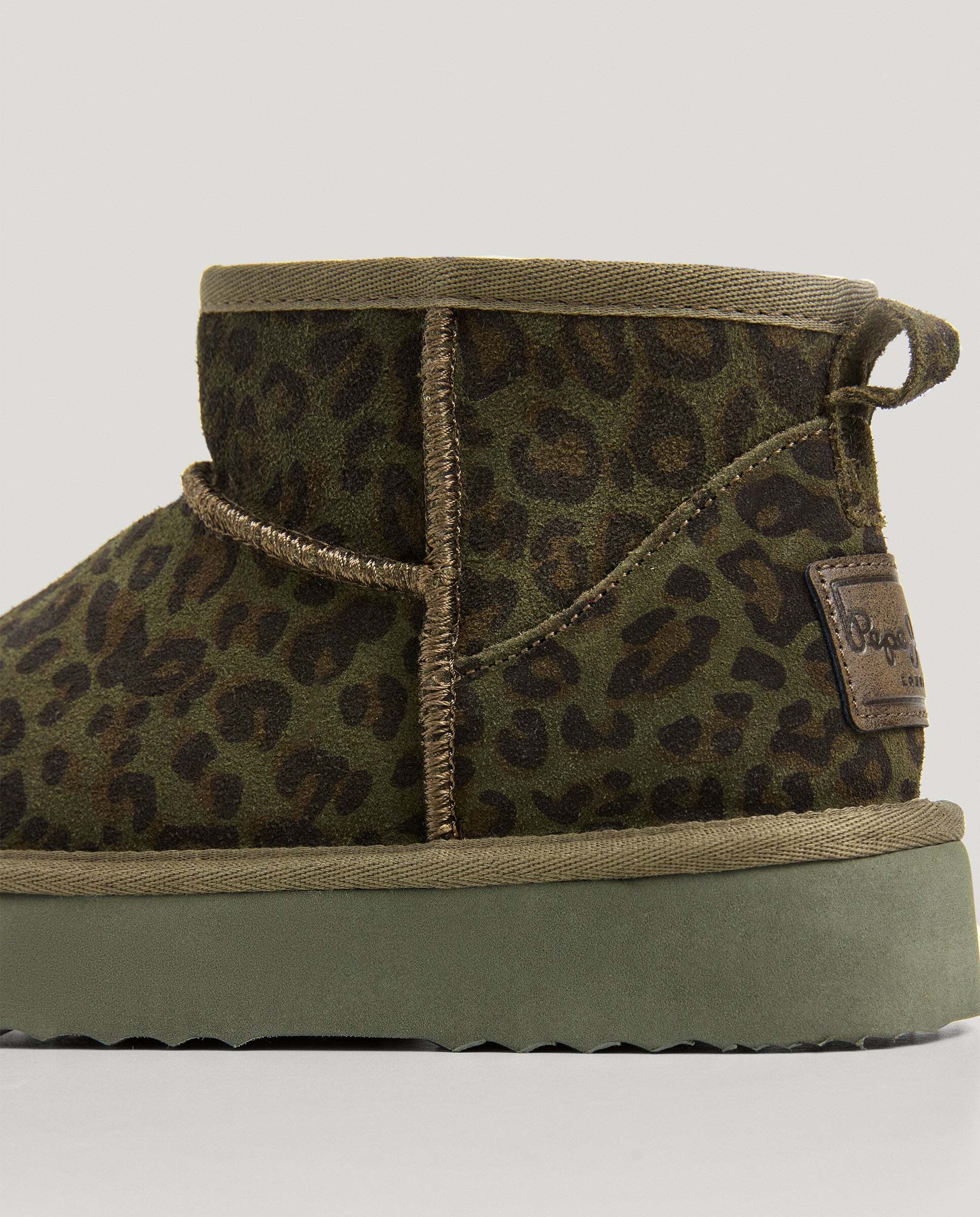 Botines con suela track de mujer de ante animal print - Pepe Jeans - Verde Verde-5