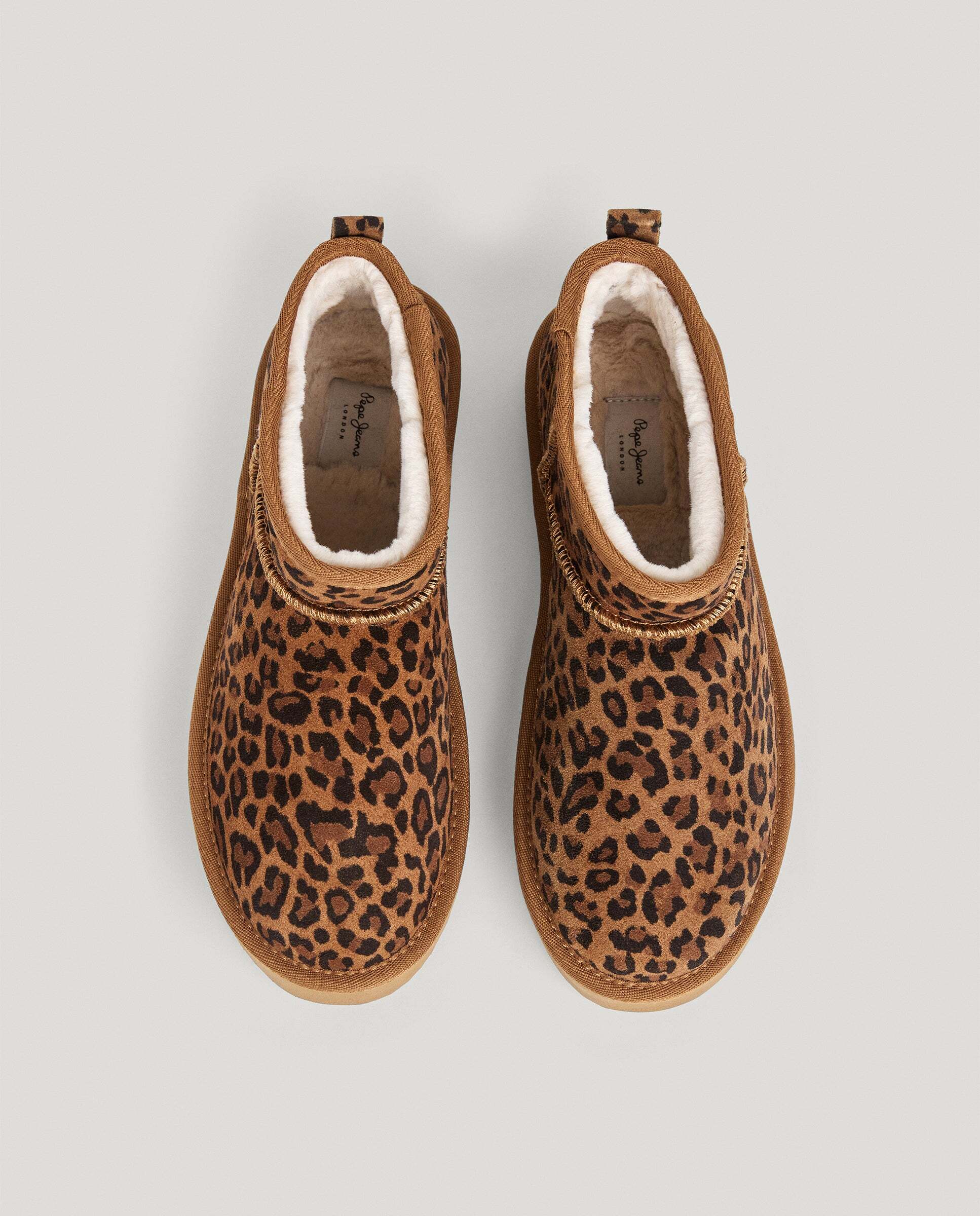 Botines con suela track de mujer de ante animal print - Pepe Jeans - Marrón Marrón-3