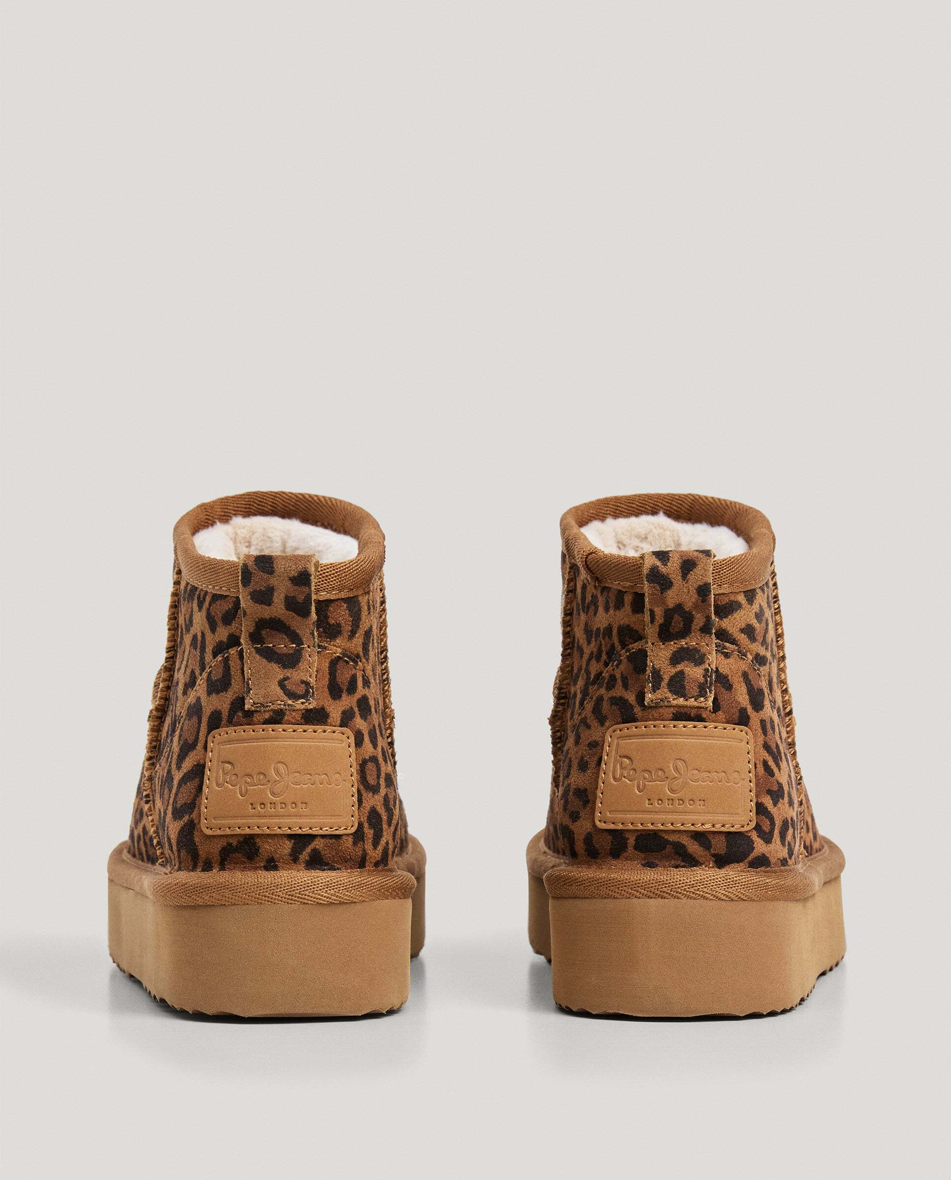 Botines con suela track de mujer de ante animal print - Pepe Jeans - Marrón Marrón-4