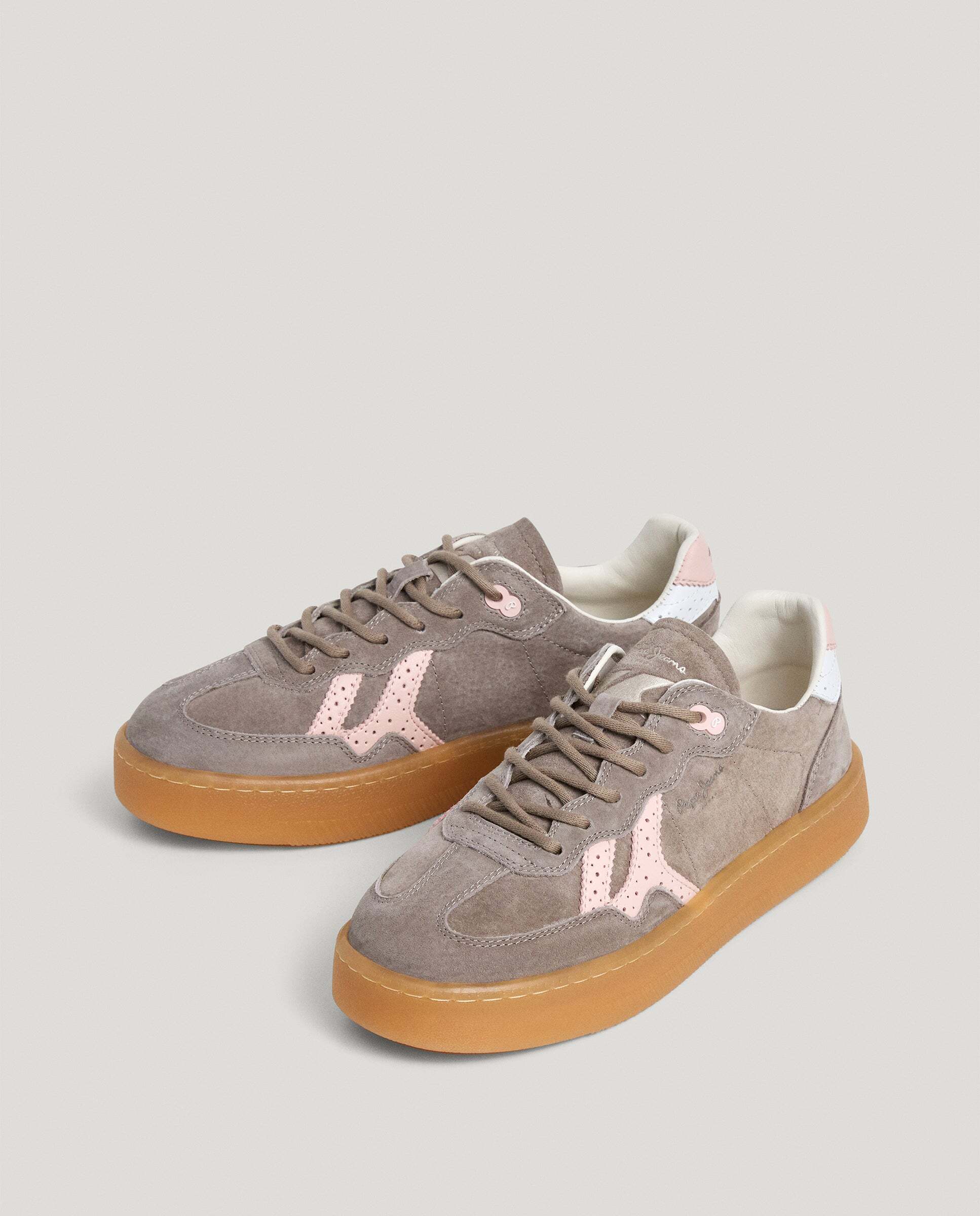 Zapatillas de mujer combinadas de piel suela cupsole - Pepe Jeans - Gris oscuro Gris oscuro-2