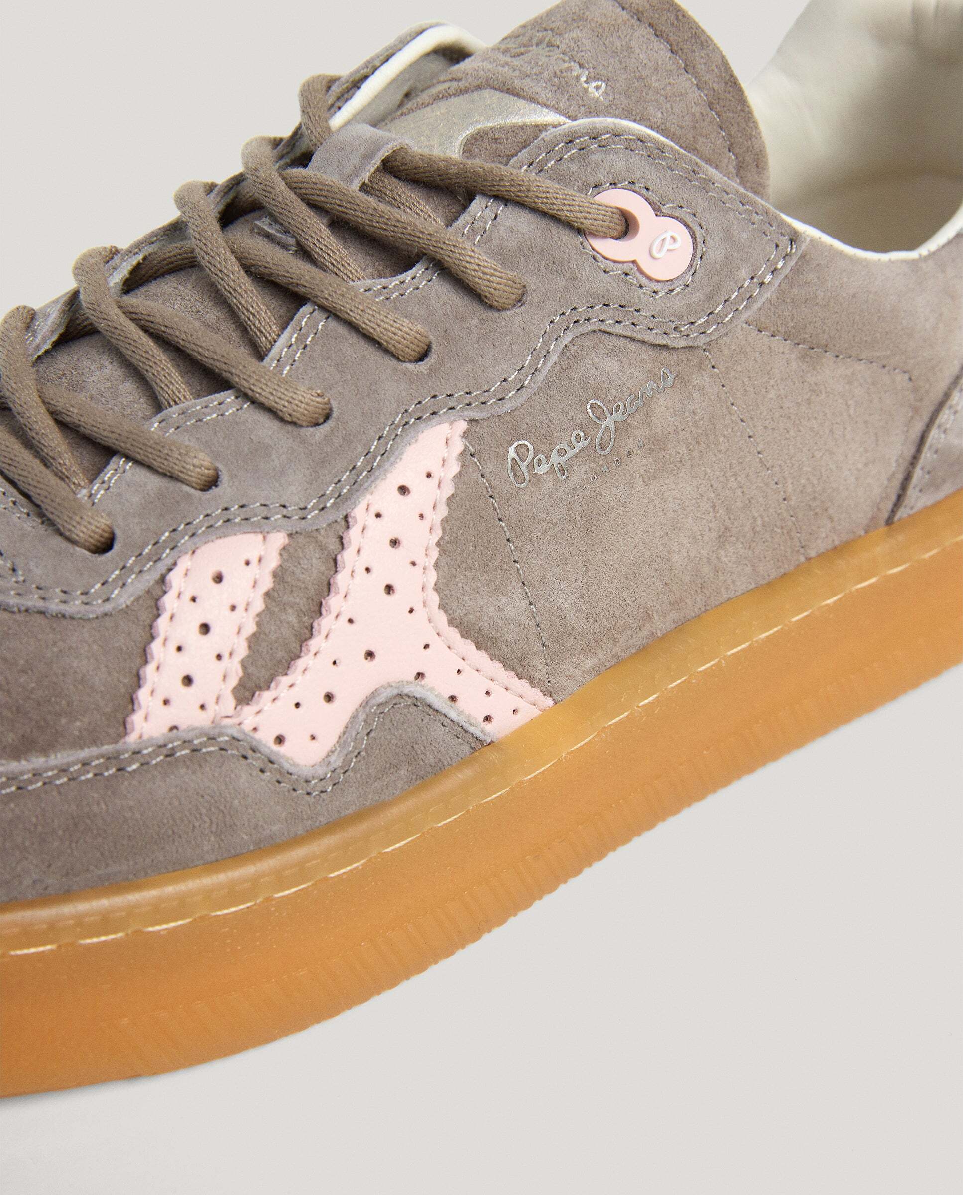 Zapatillas de mujer combinadas de piel suela cupsole - Pepe Jeans - Gris oscuro Gris oscuro-5