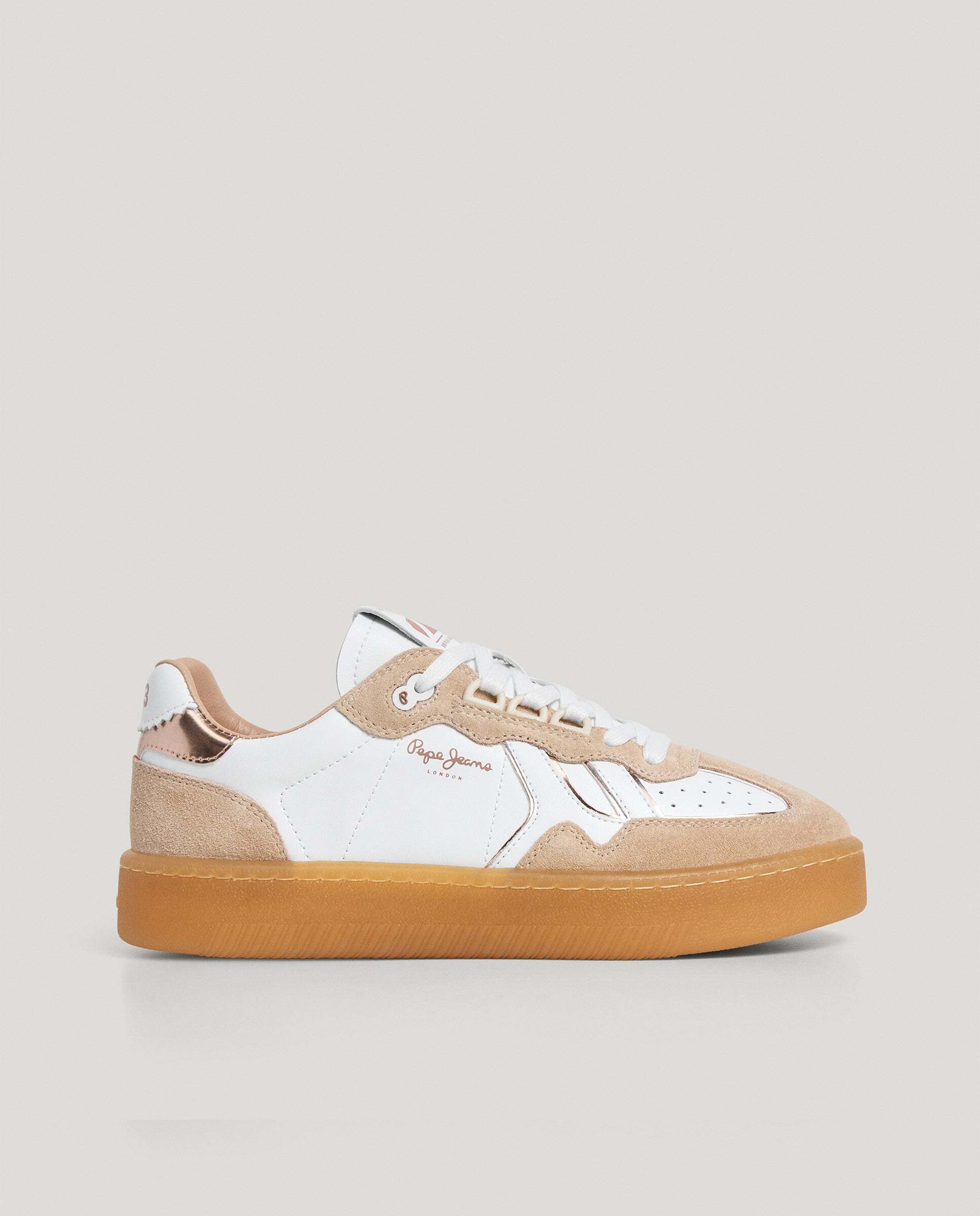Zapatillas de mujer combinadas de piel suela cupsole - Pepe Jeans - Natural Natural-1