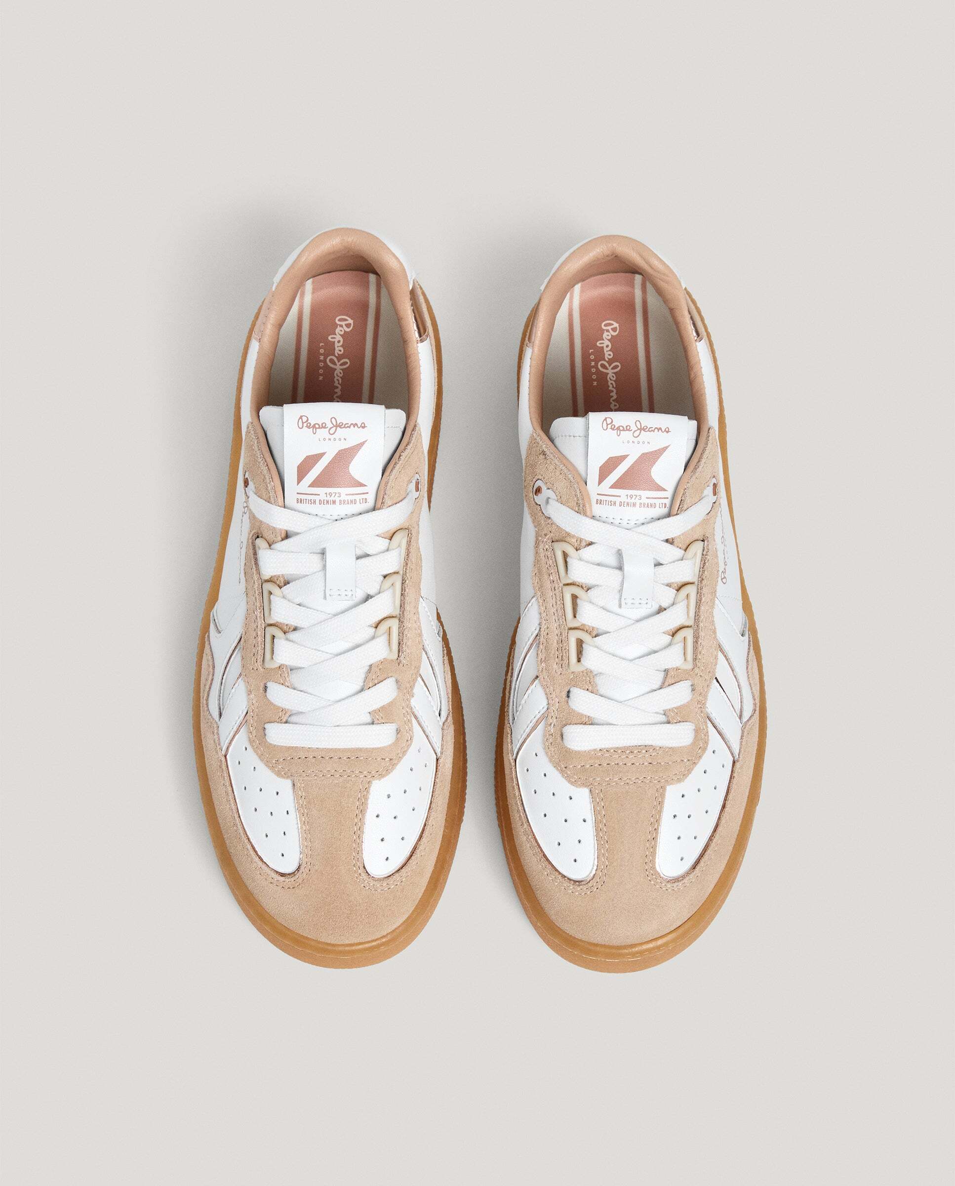 Zapatillas de mujer combinadas de piel suela cupsole - Pepe Jeans - Natural Natural-3