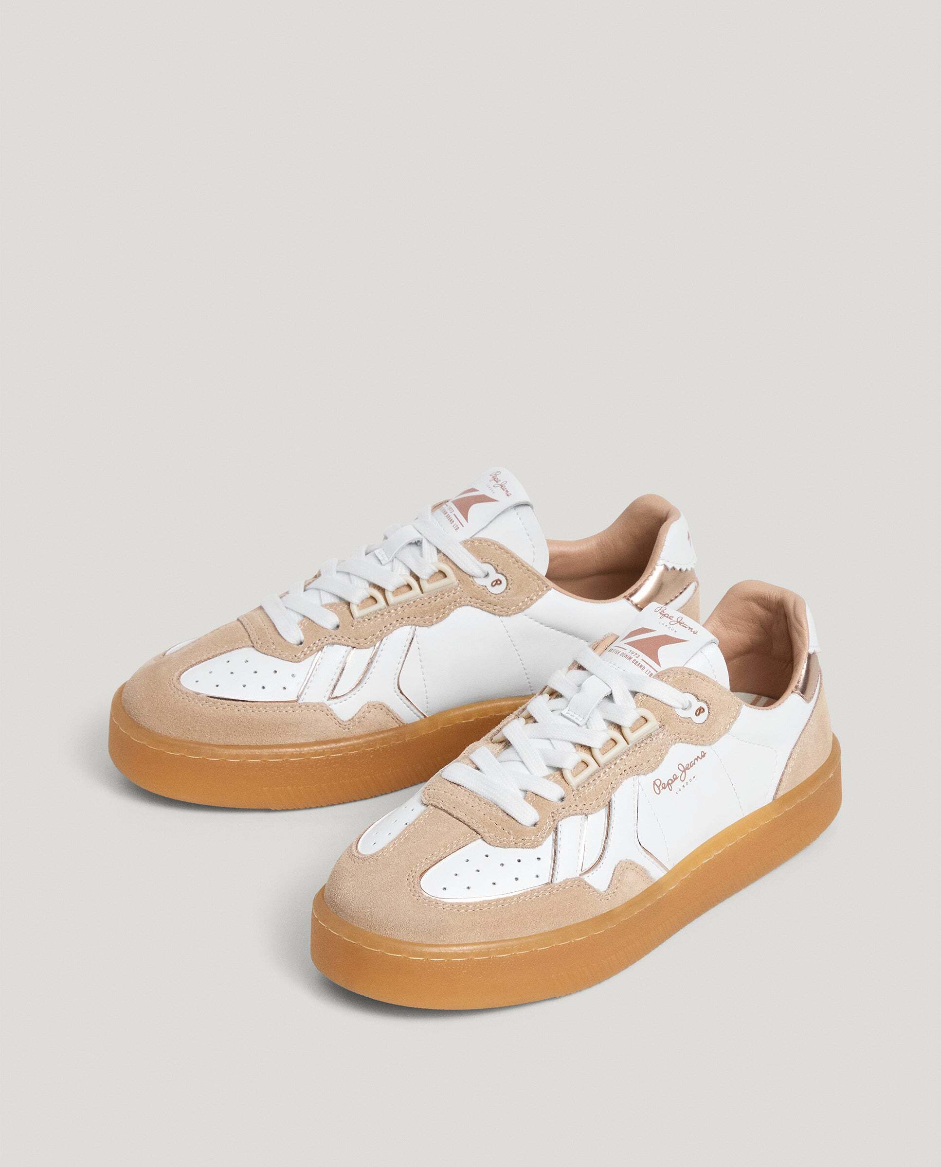 Zapatillas de mujer combinadas de piel suela cupsole - Pepe Jeans - Natural Natural-2
