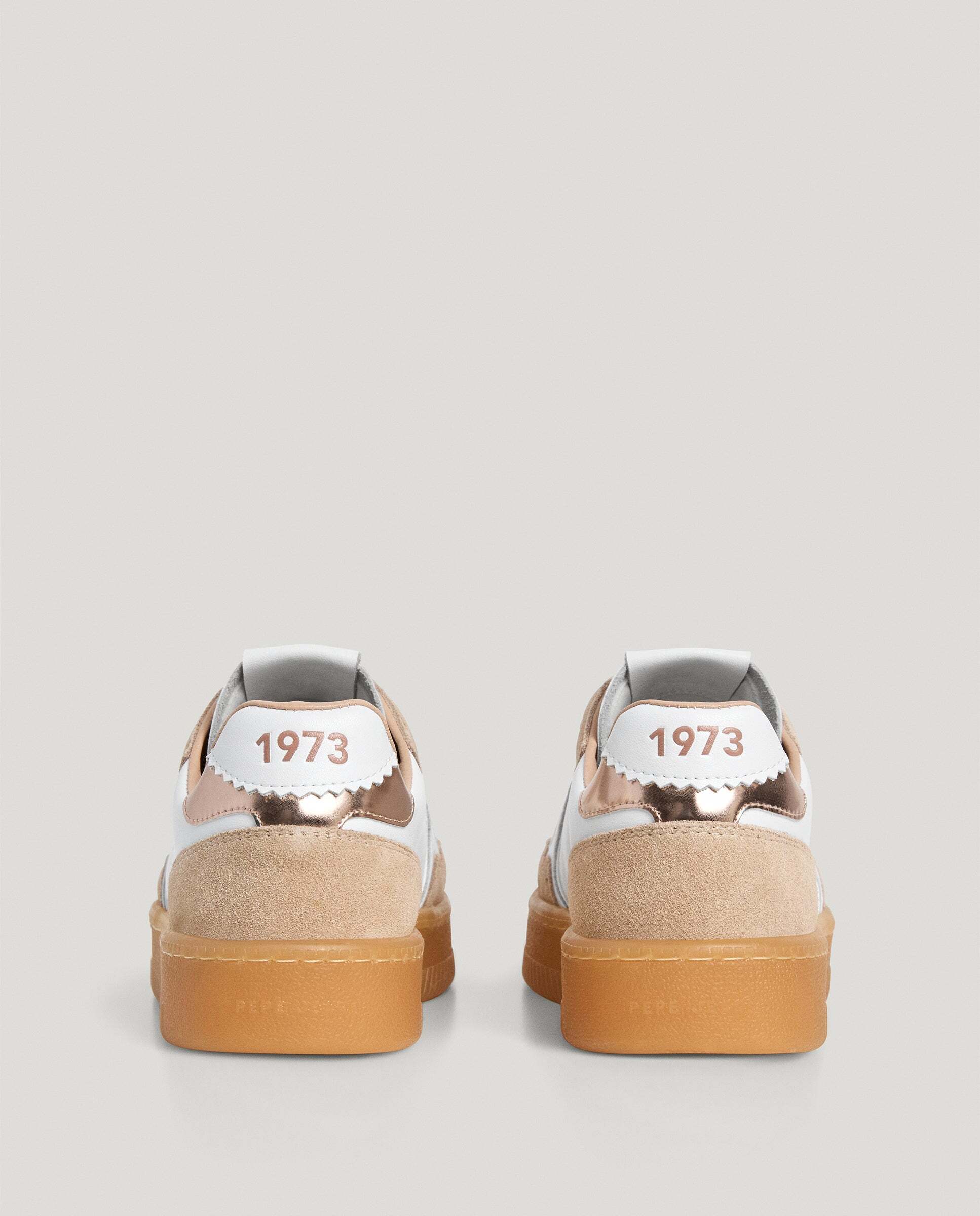 Zapatillas de mujer combinadas de piel suela cupsole - Pepe Jeans - Natural Natural-4