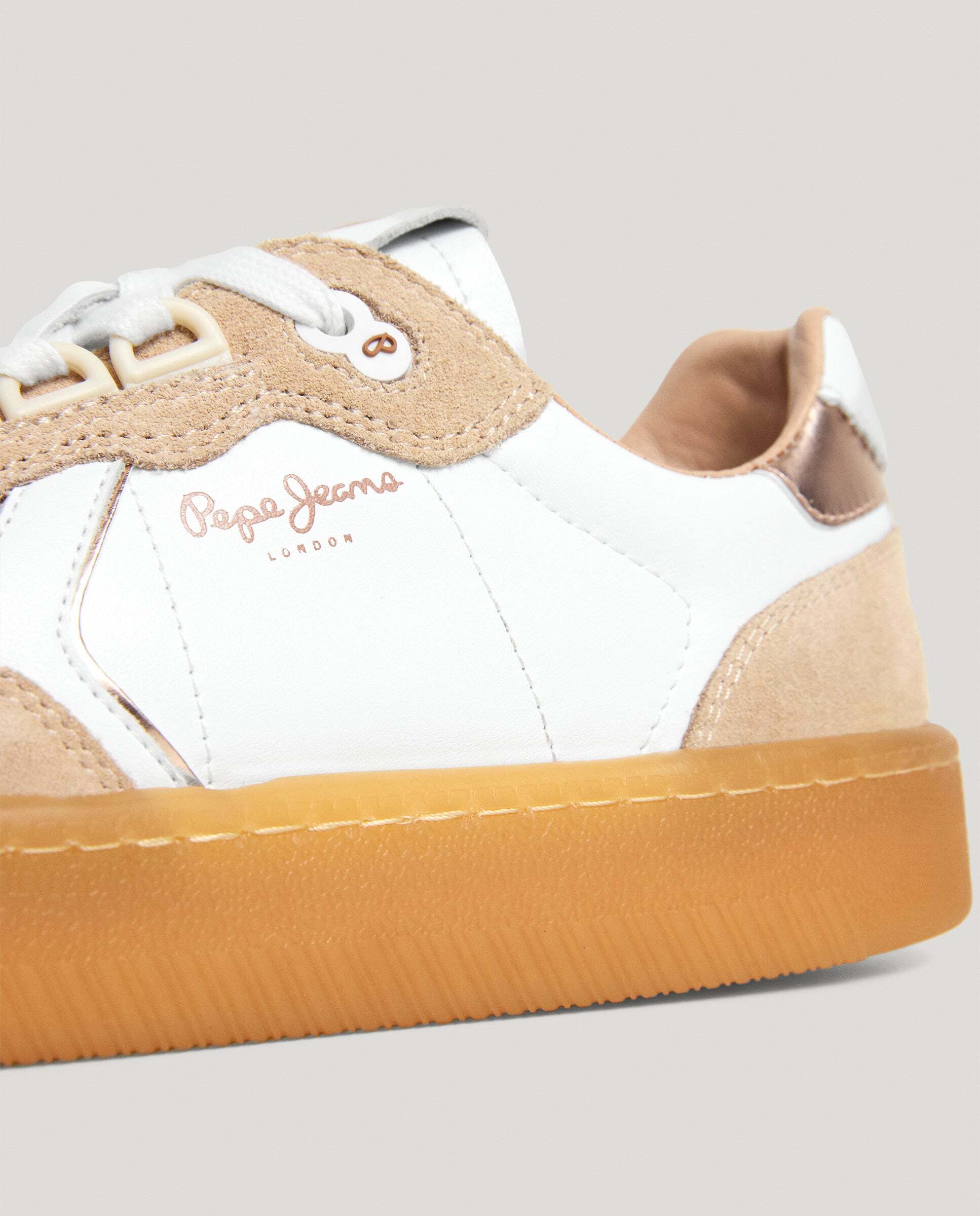 Zapatillas de mujer combinadas de piel suela cupsole - Pepe Jeans - Natural Natural-5