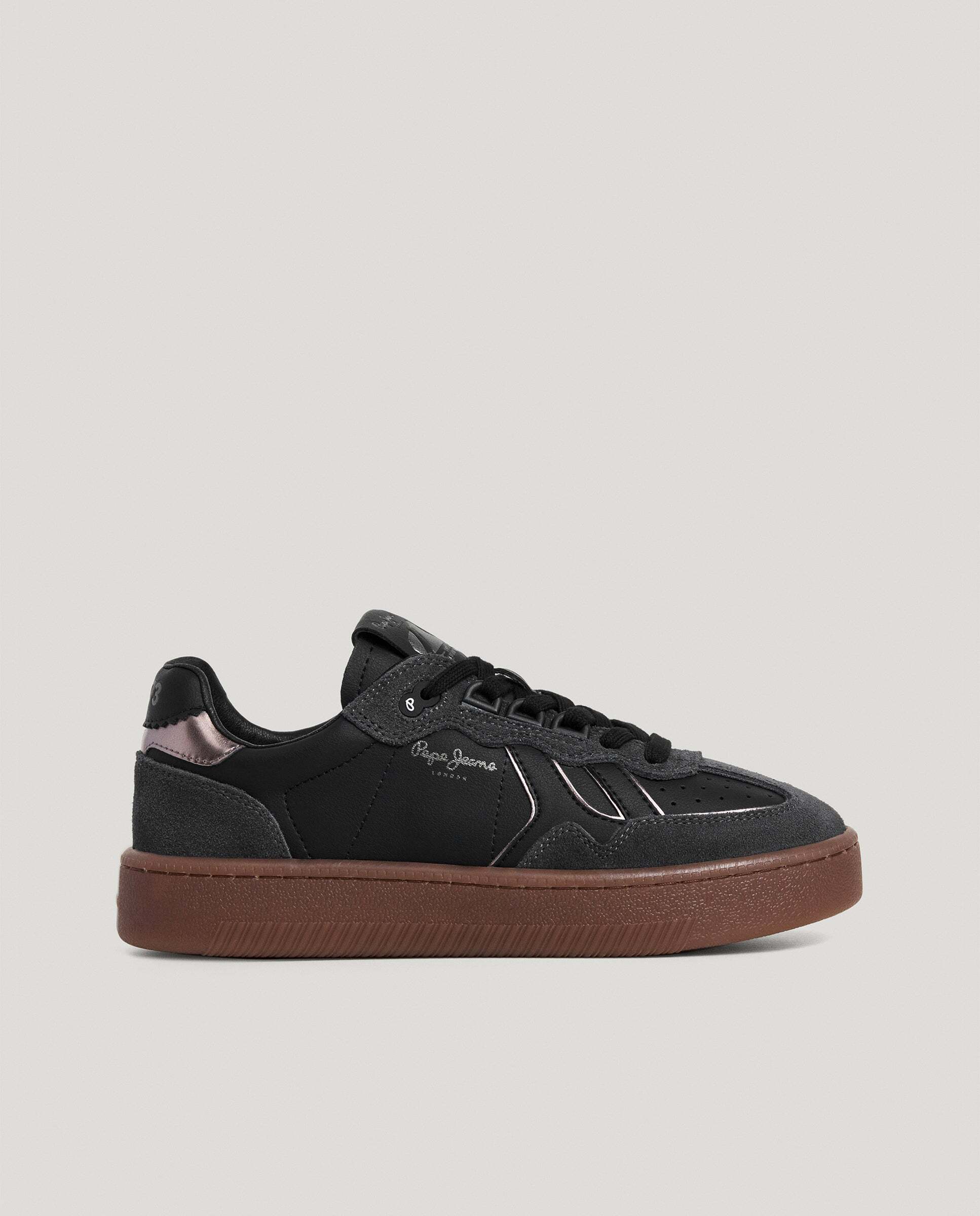 Zapatillas de mujer combinadas de piel suela cupsole - Pepe Jeans - Negro Negro-1