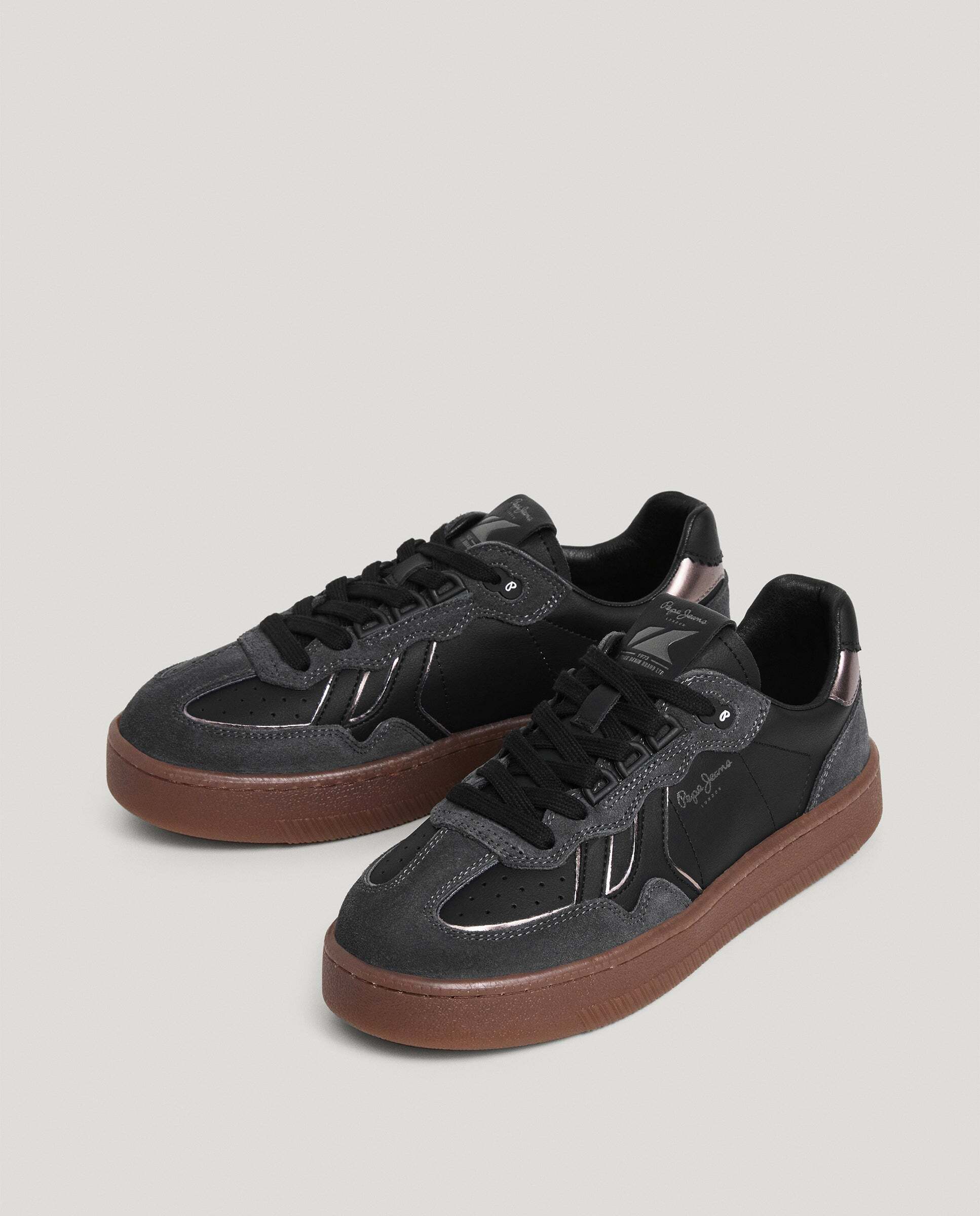 Zapatillas de mujer combinadas de piel suela cupsole - Pepe Jeans - Negro Negro-2
