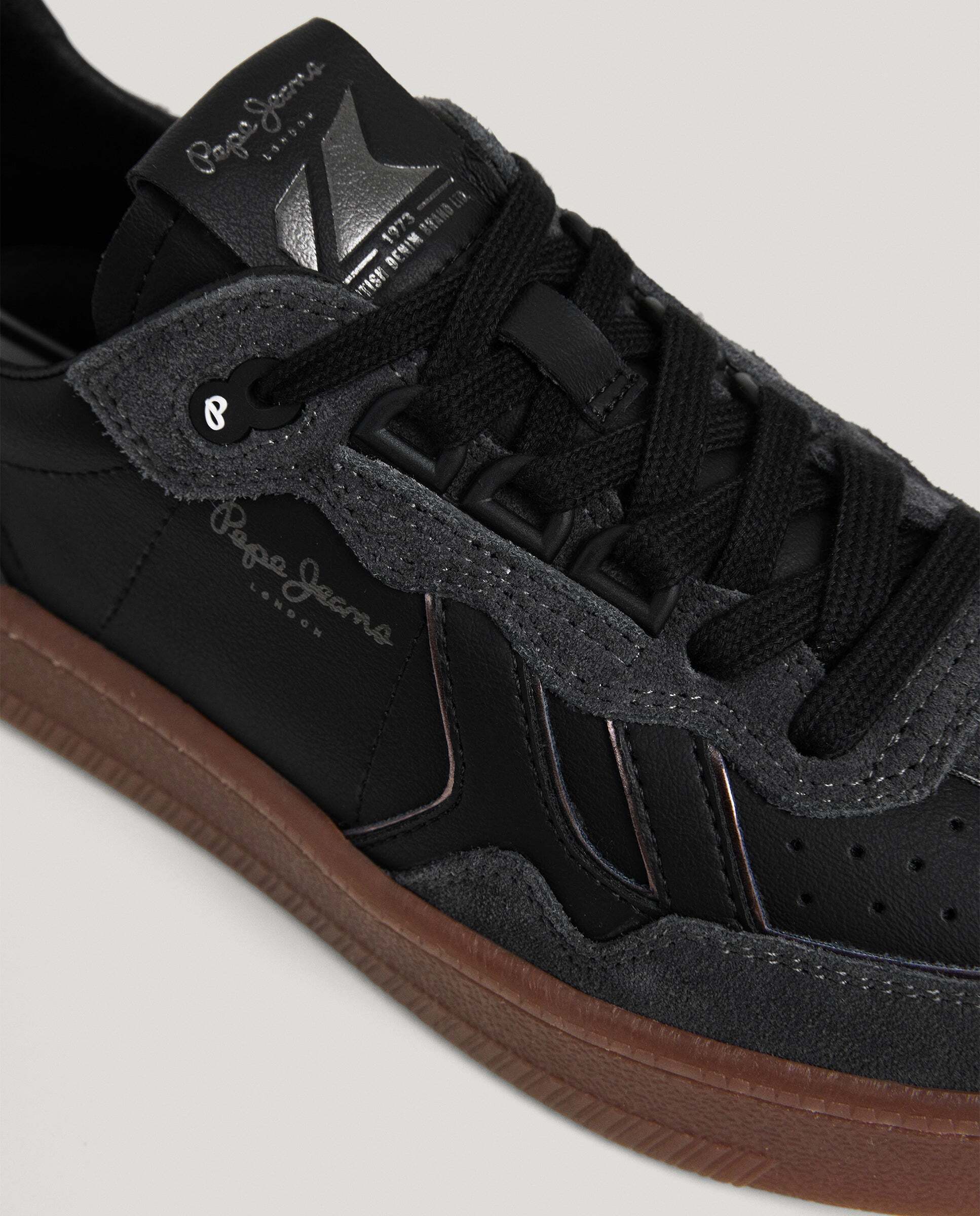 Zapatillas de mujer combinadas de piel suela cupsole - Pepe Jeans - Negro Negro-5