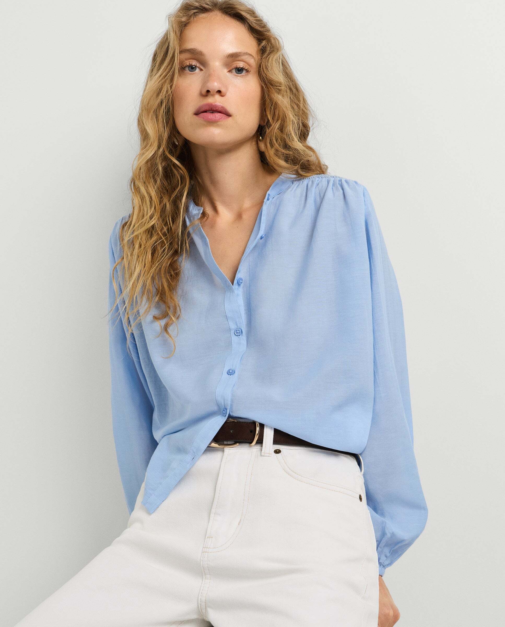 Blusa de mujer fluida cuello mao - Pepe Jeans - Azul Azul-1