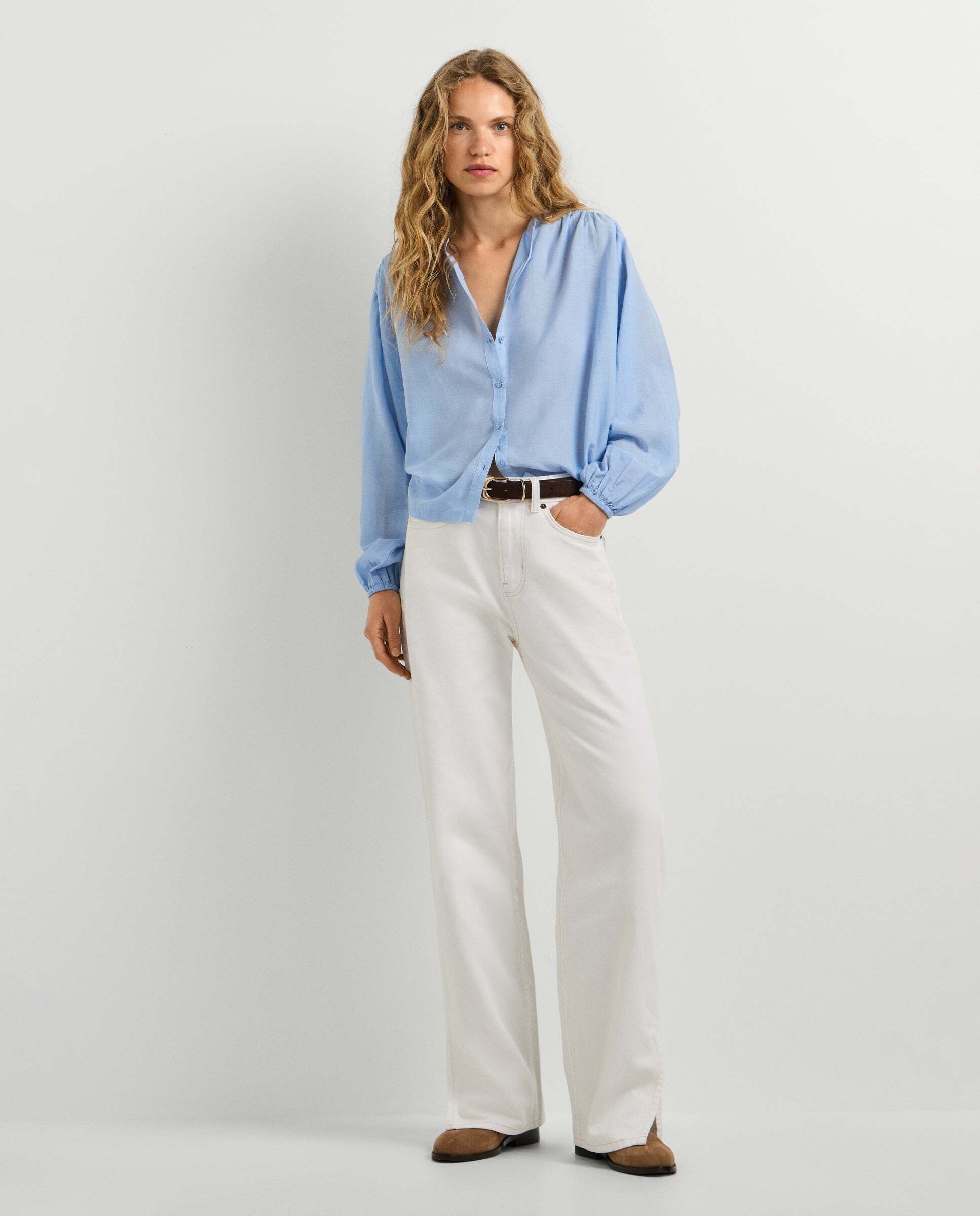 Blusa de mujer fluida cuello mao - Pepe Jeans - Azul Azul-2