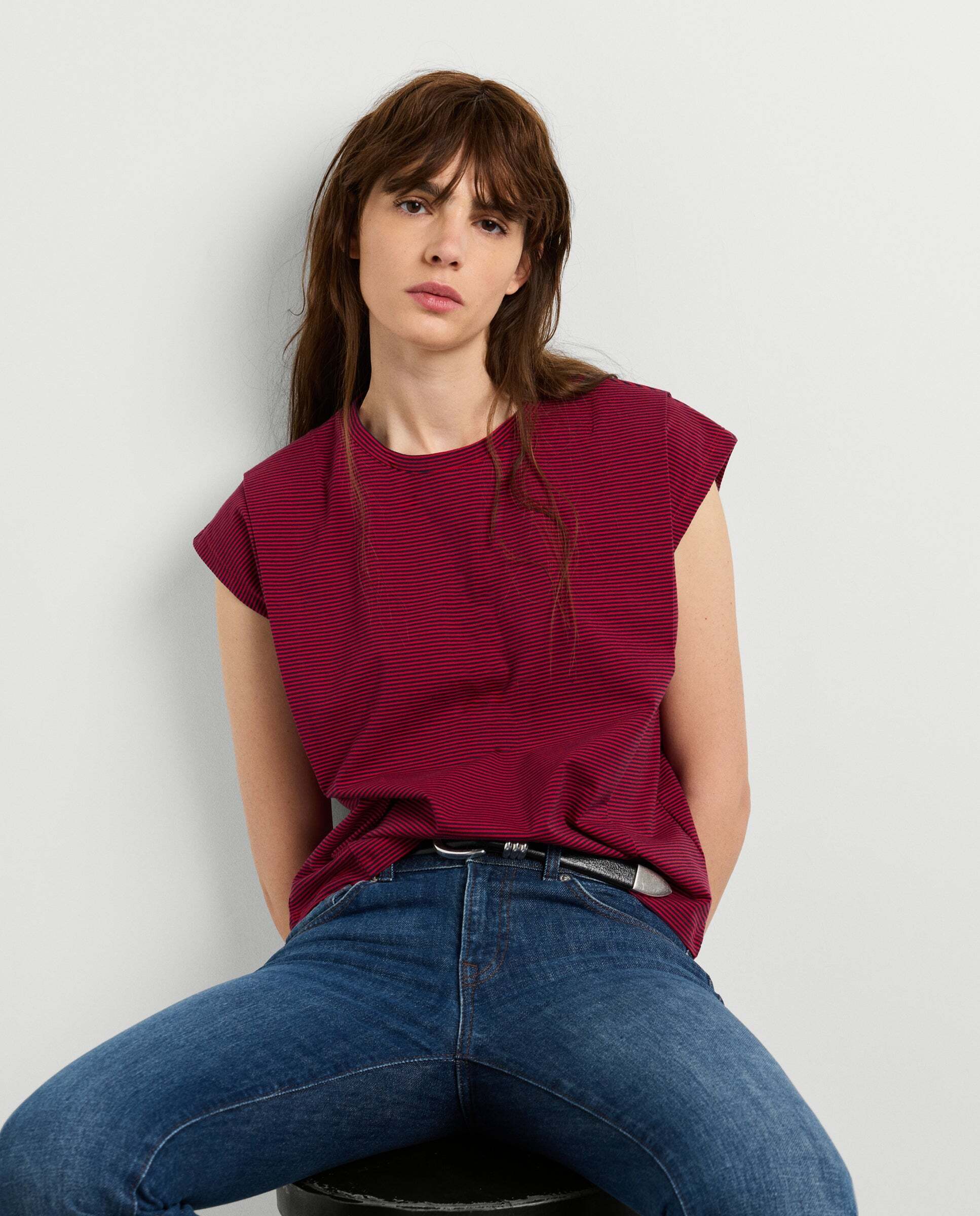 Imagen 0 de Camiseta de mujer de rayas Rojo