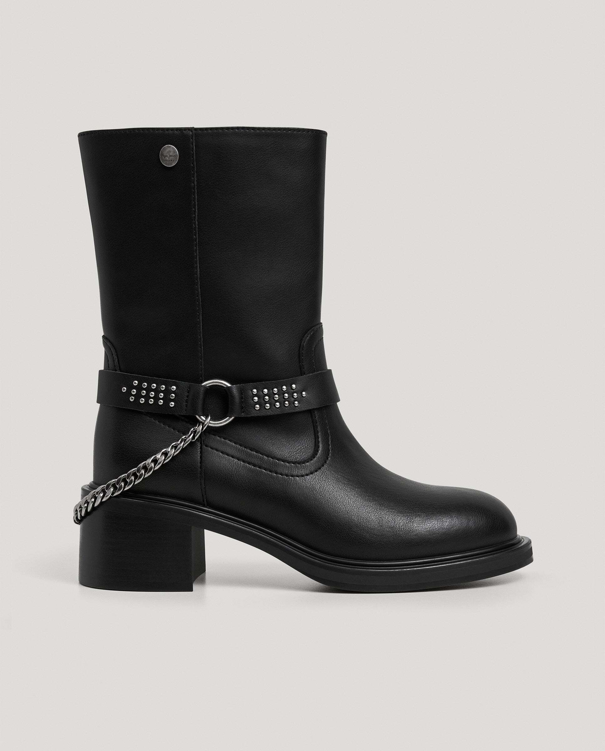 Botas de mujer de piel con tachuelas - Pepe Jeans - Negro Negro-1