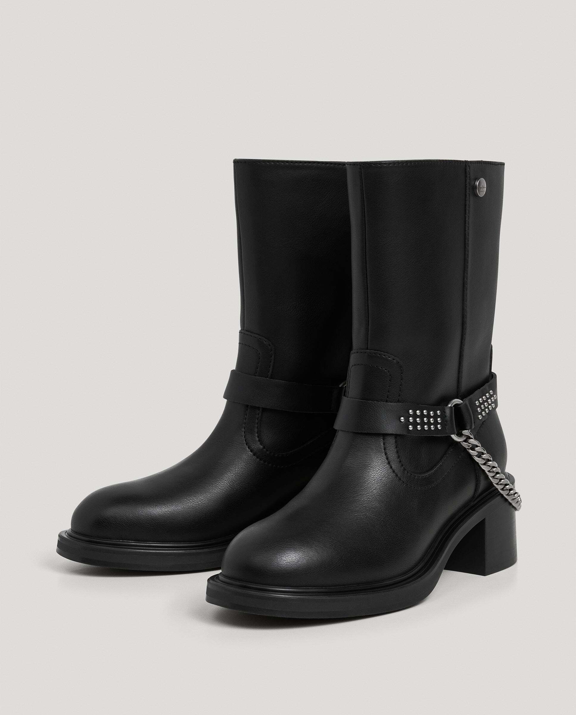 Botas de mujer de piel con tachuelas - Pepe Jeans - Negro Negro-2