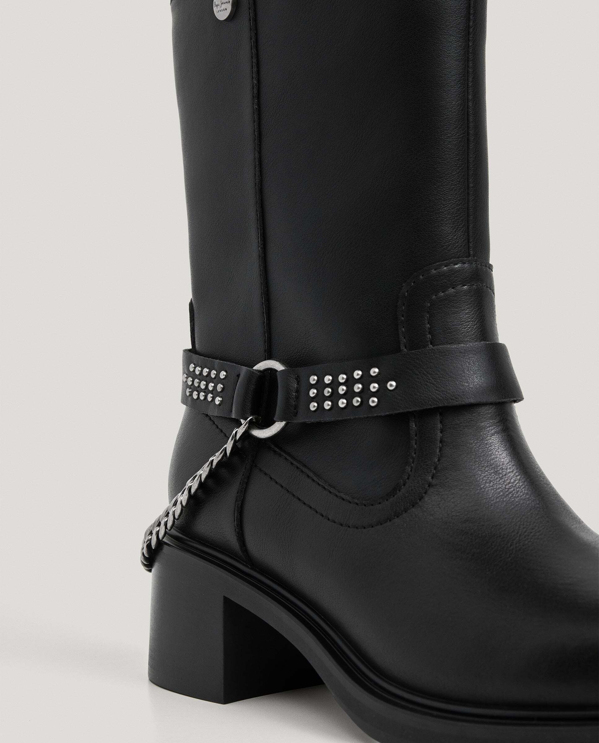 Botas de mujer de piel con tachuelas - Pepe Jeans - Negro Negro-5