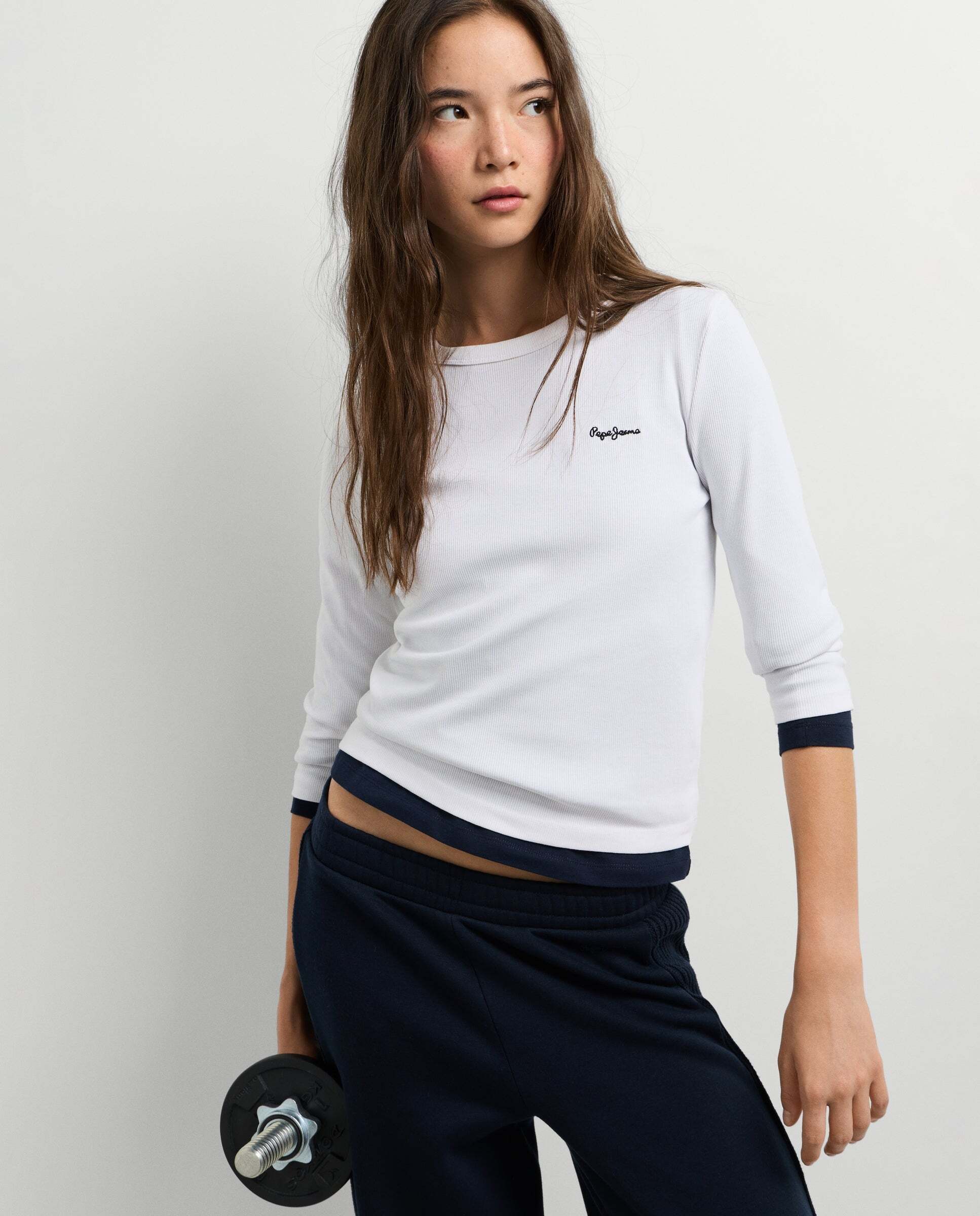 Camiseta canalé manga larga logo bordado - Pepe Jeans - Blanco Blanco-1