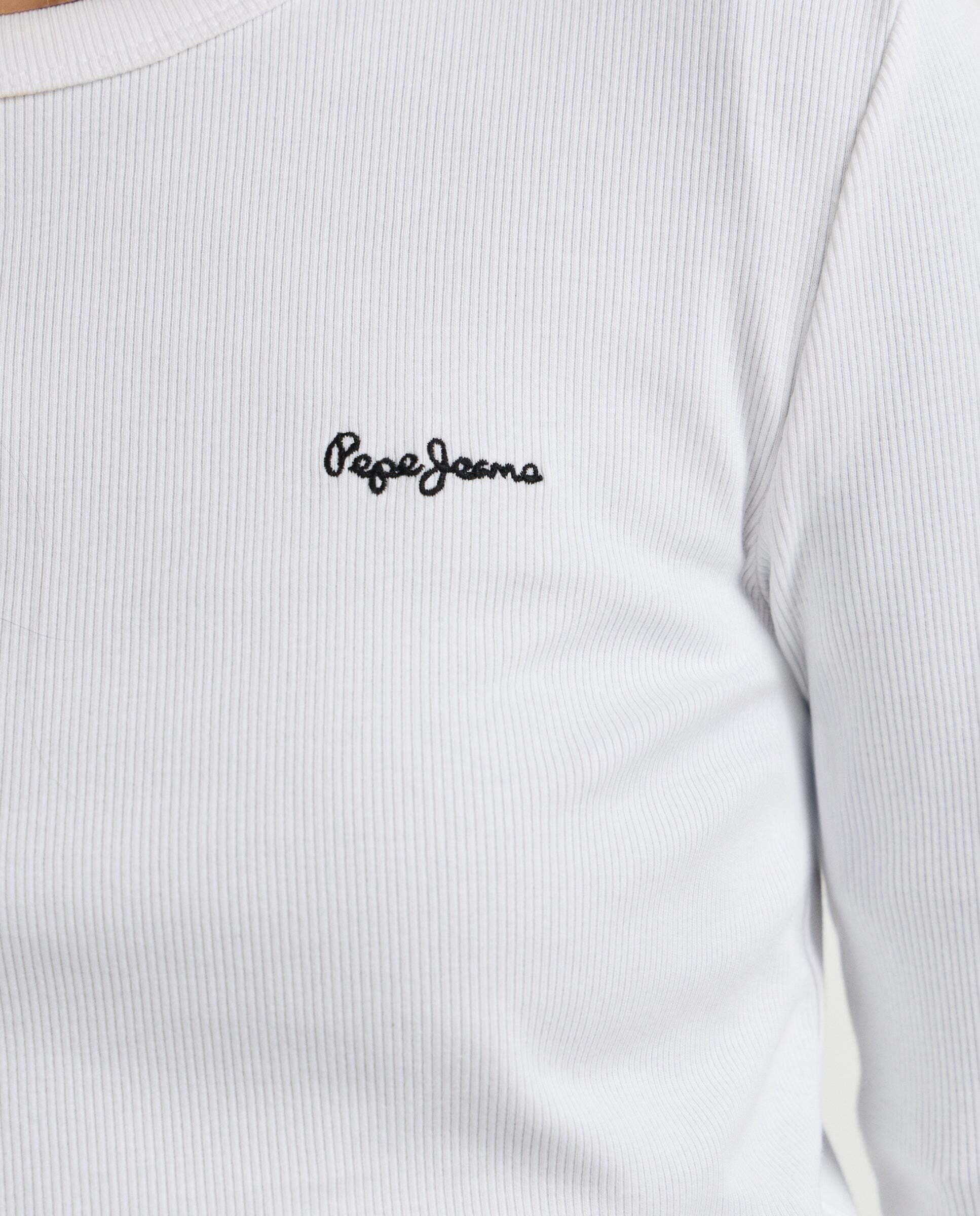 Camiseta canalé manga larga logo bordado - Pepe Jeans - Blanco Blanco-4