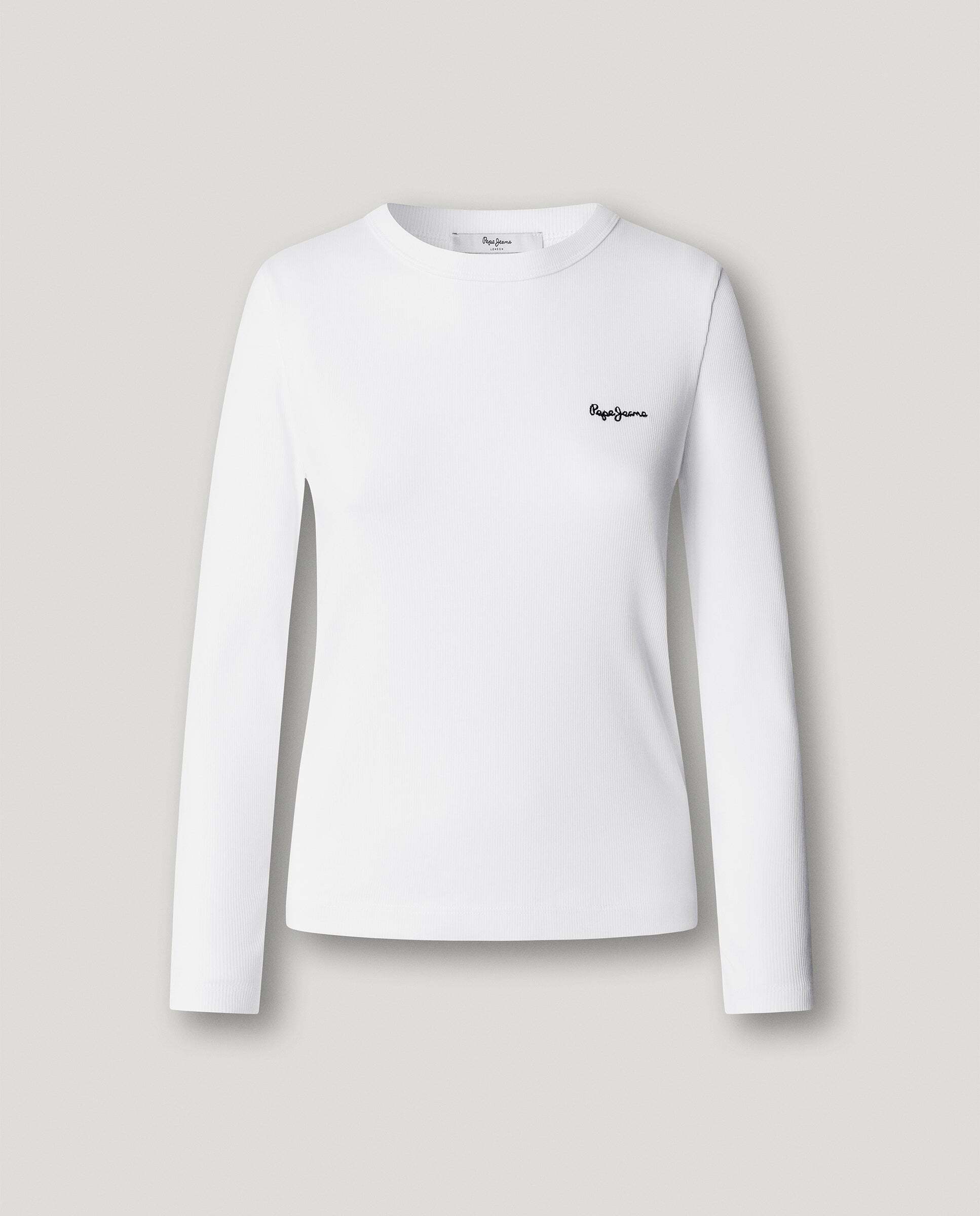 Camiseta canalé manga larga logo bordado - Pepe Jeans - Blanco Blanco-6