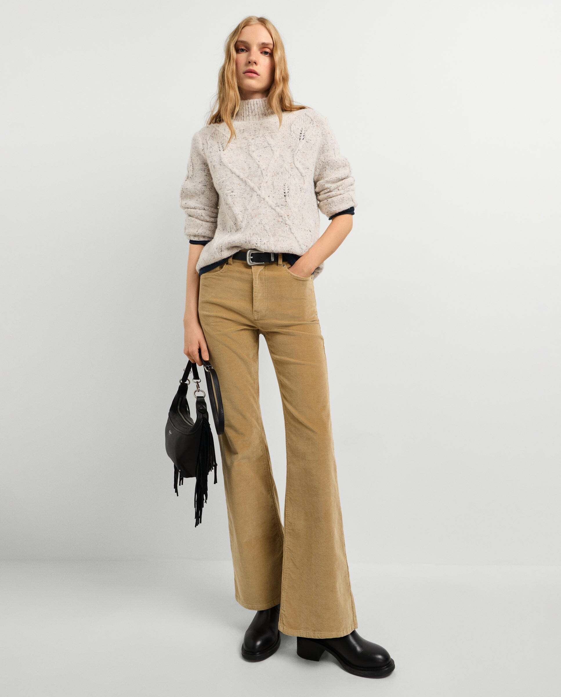 Willa - Pepe Jeans - pantalon cinco bolsillos pana fit flare - Natural Natural-1