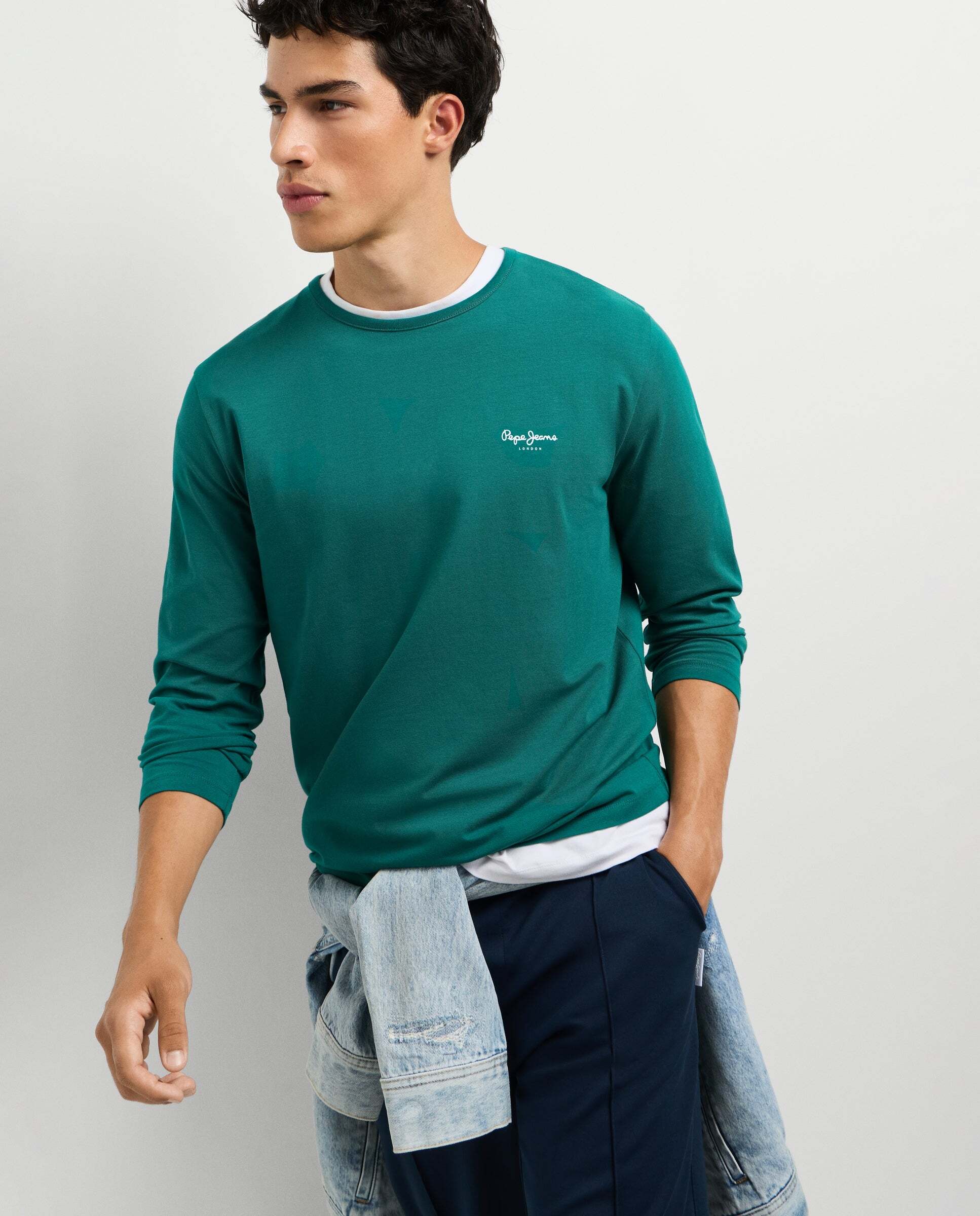 Imagen 0 de Camiseta de hombre manga larga fit slim Verde Agua