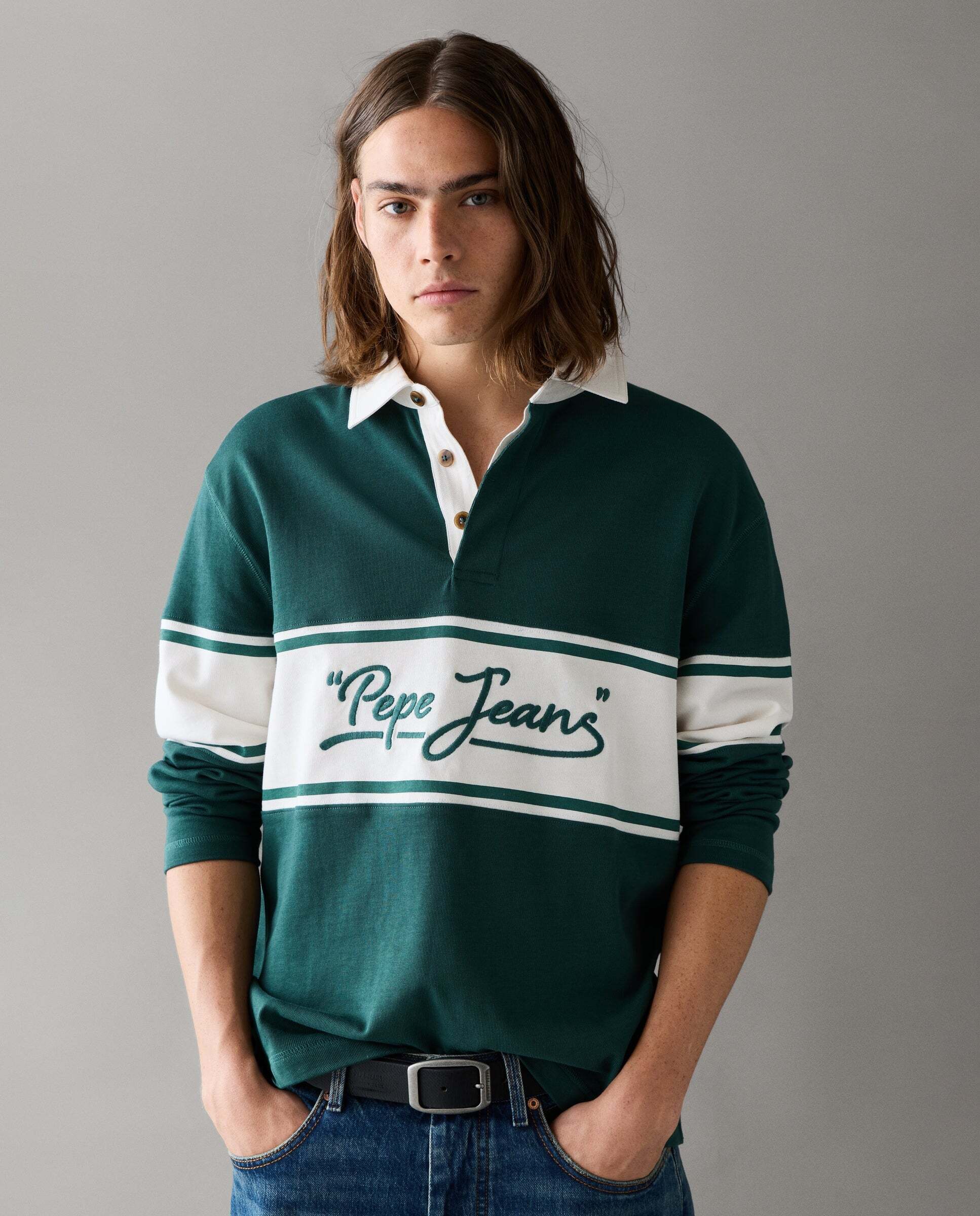 Polo de hombre rugby manga larga fit casual - Pepe Jeans - Verde Verde-1