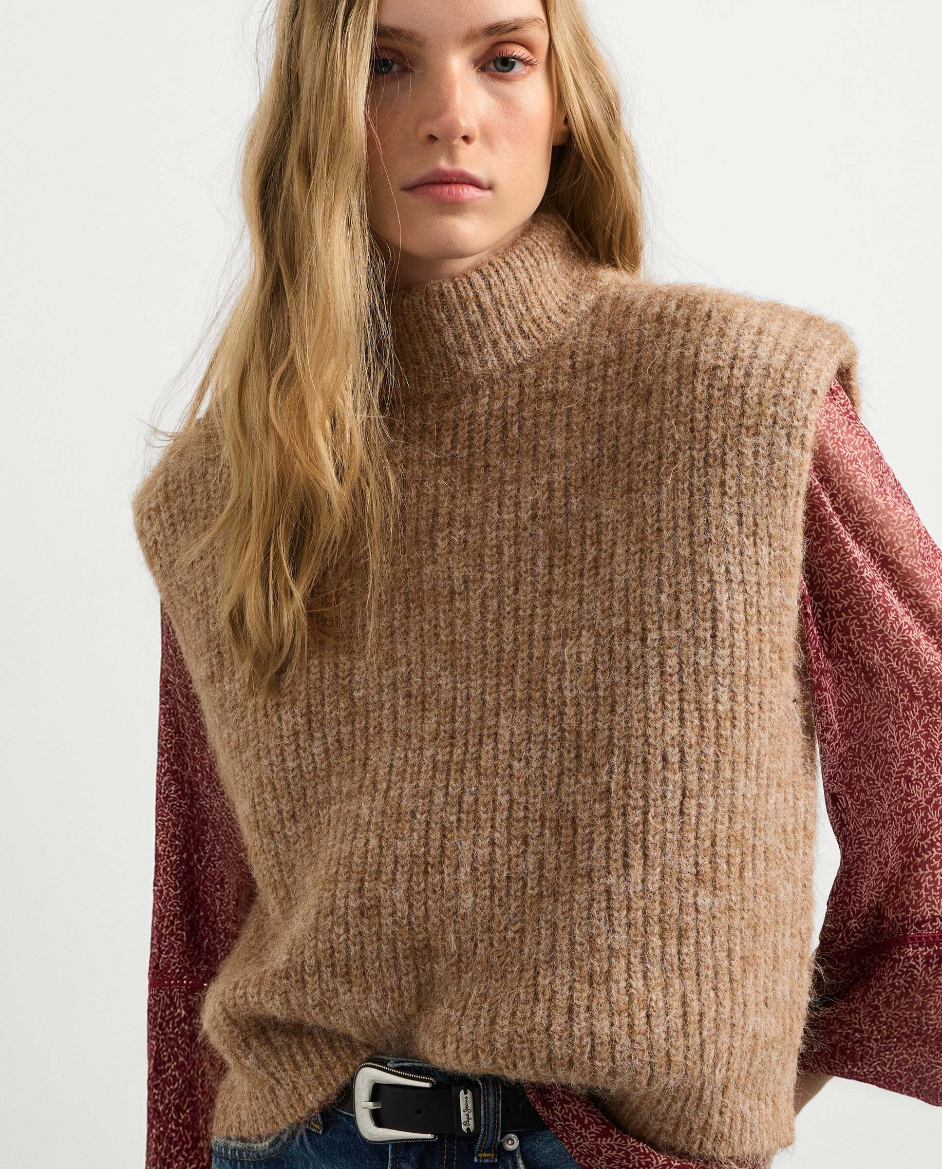 Chaleco de mujer punto cuello alto - Pepe Jeans - Beige Beige-1