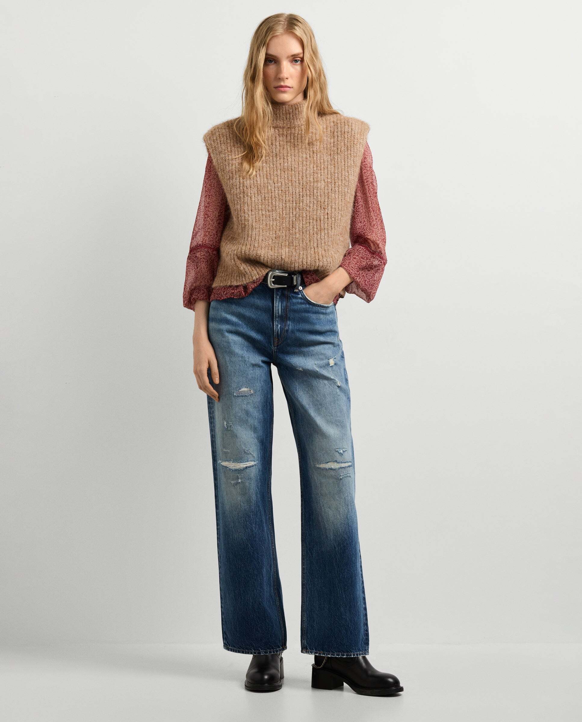 Chaleco de mujer punto cuello alto - Pepe Jeans - Beige Beige-2