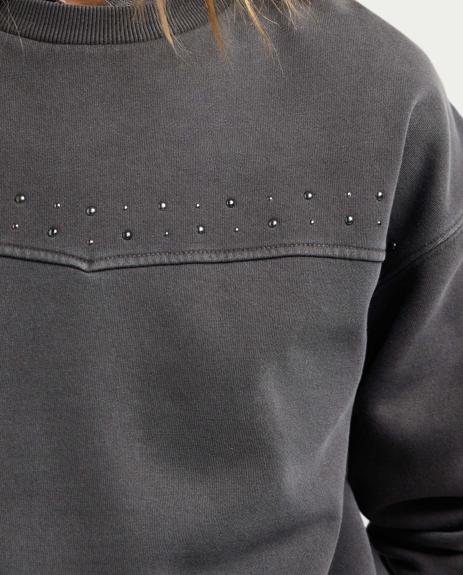Sudadera de mujer cuello redondo con tachuelas - Pepe Jeans - Gris Piedra Gris Piedra-4