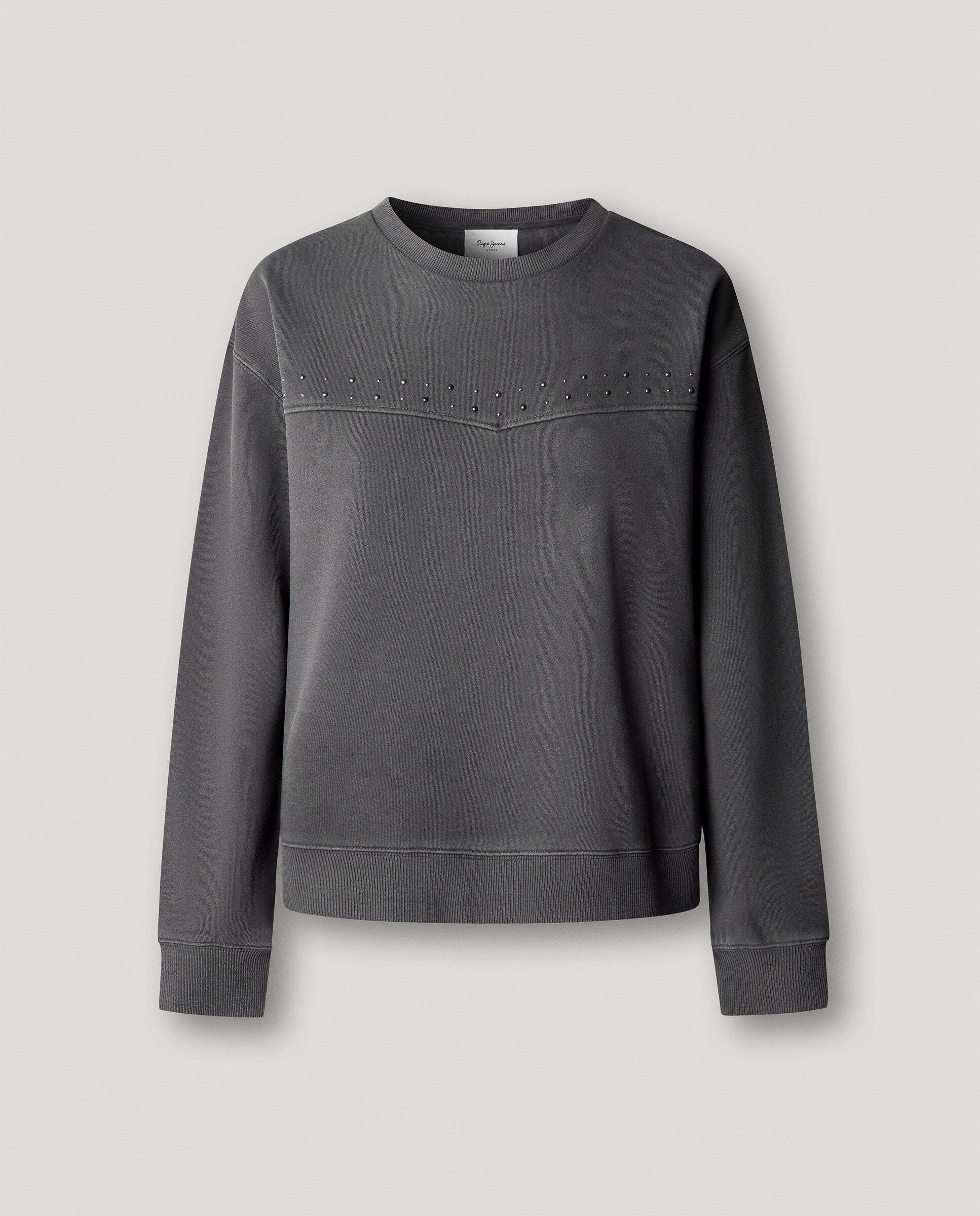 Sudadera de mujer cuello redondo con tachuelas - Pepe Jeans - Gris Piedra Gris Piedra-6