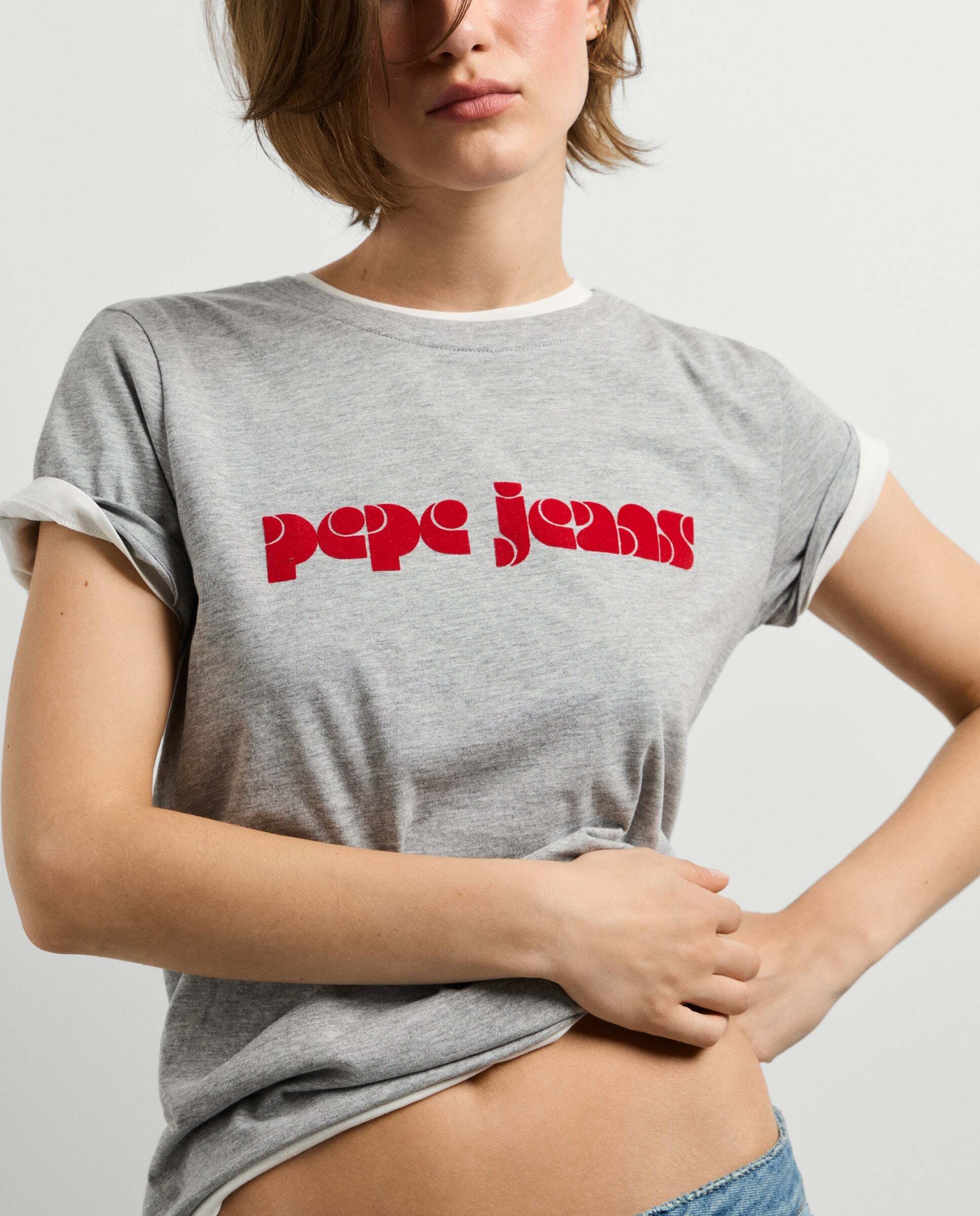 Camiseta de mujer logo retro estampado - Pepe Jeans - Gris Gris-1