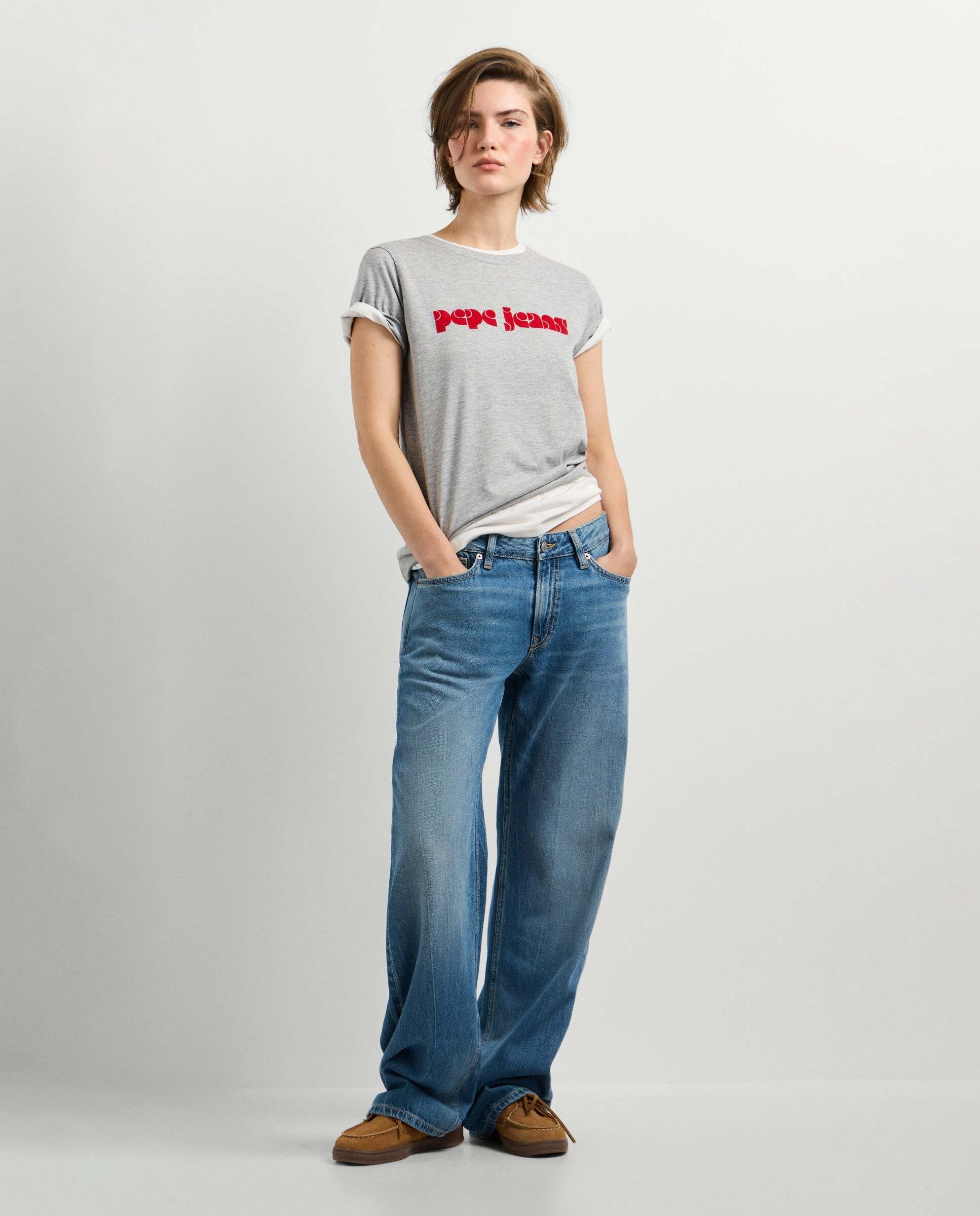 Camiseta de mujer logo retro estampado - Pepe Jeans - Gris Gris-2