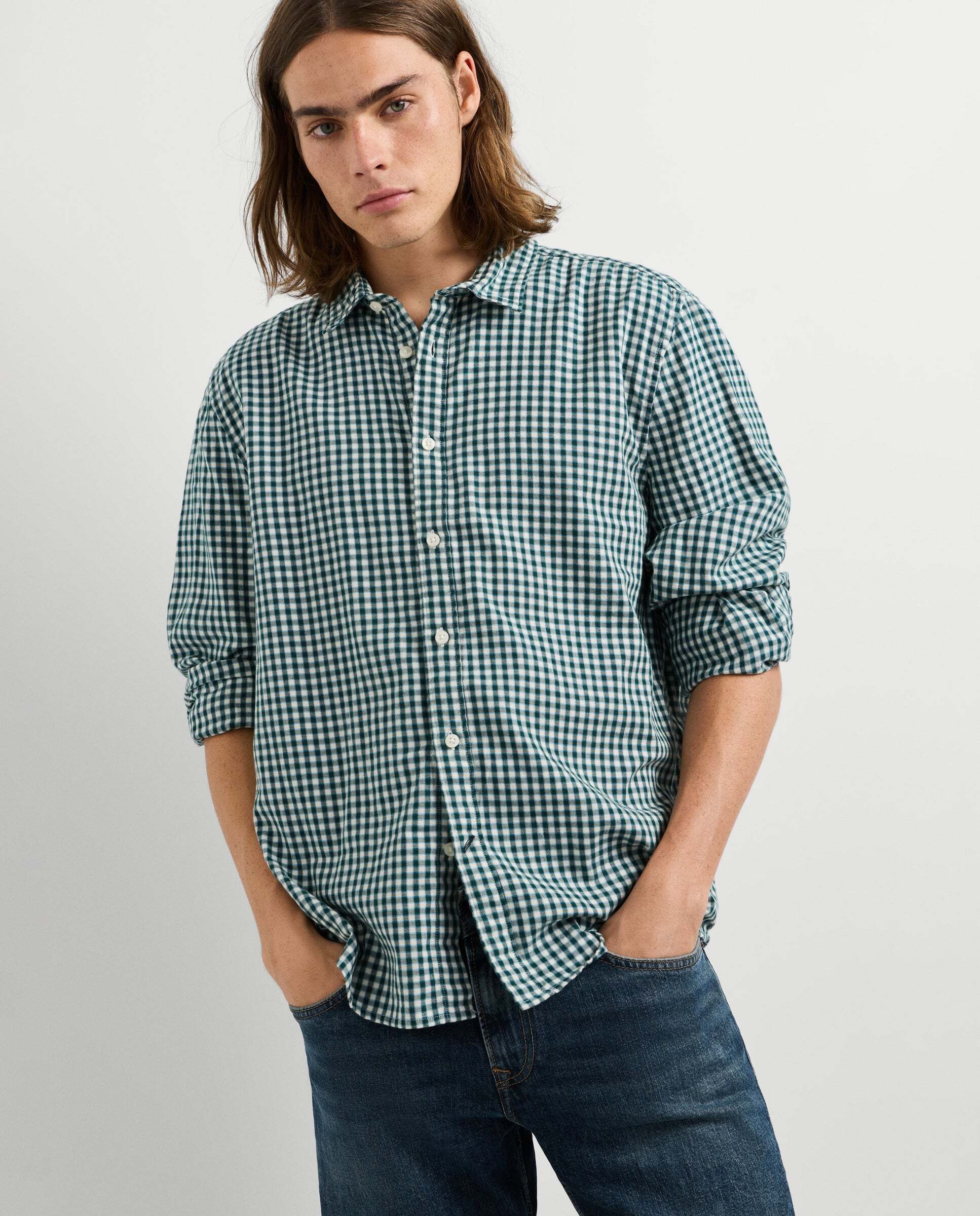 Imagen 0 de Camisa de hombre sarga cuadros fit casual Verde