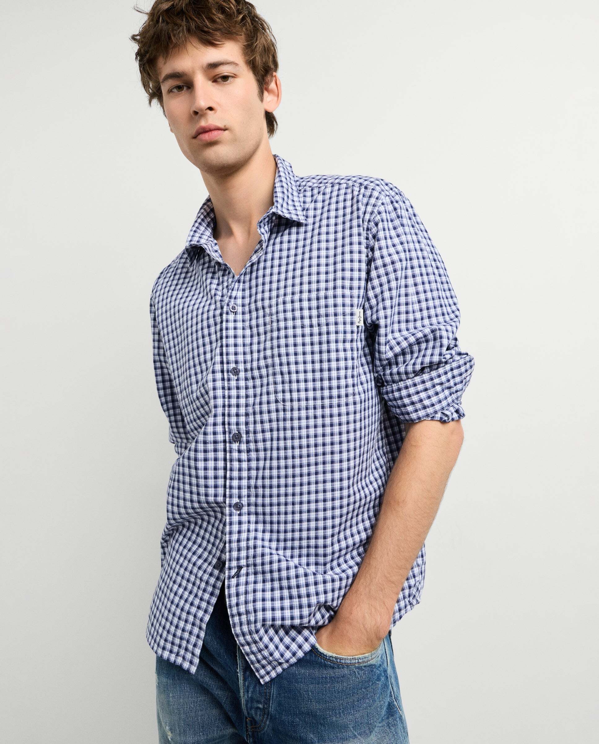 Imagen 0 de Camisa de hombre popelín cuadros fit casual Azul