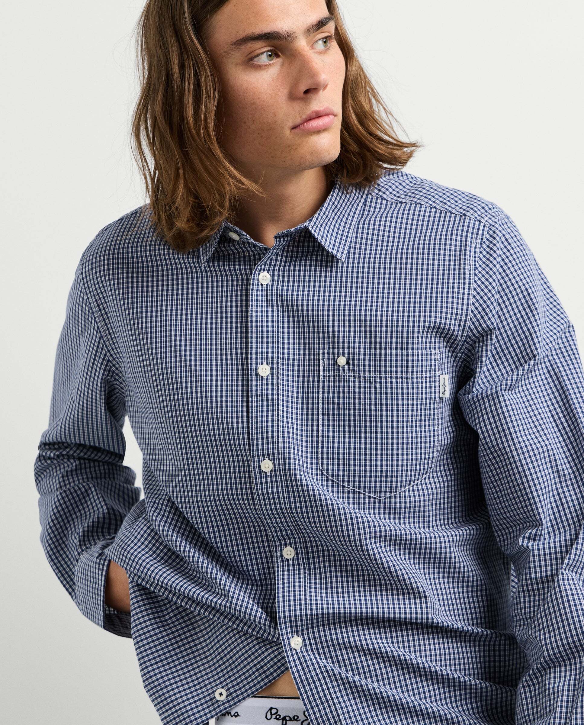 Imagen 0 de Camisa de hombre popelín cuadros fit regular Azul
