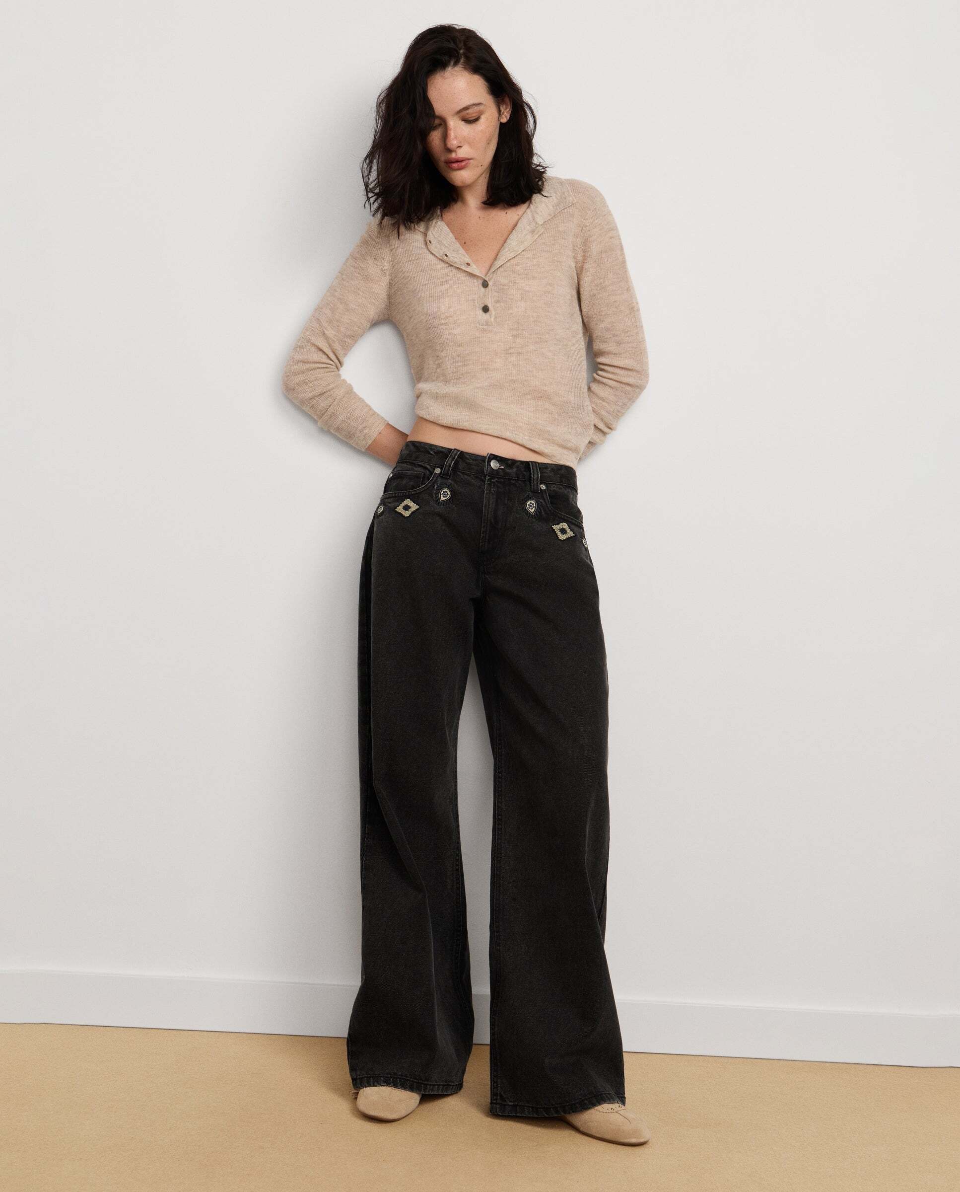 Imagen 0 de Vaquero de mujer fit wide tiro medio Negro