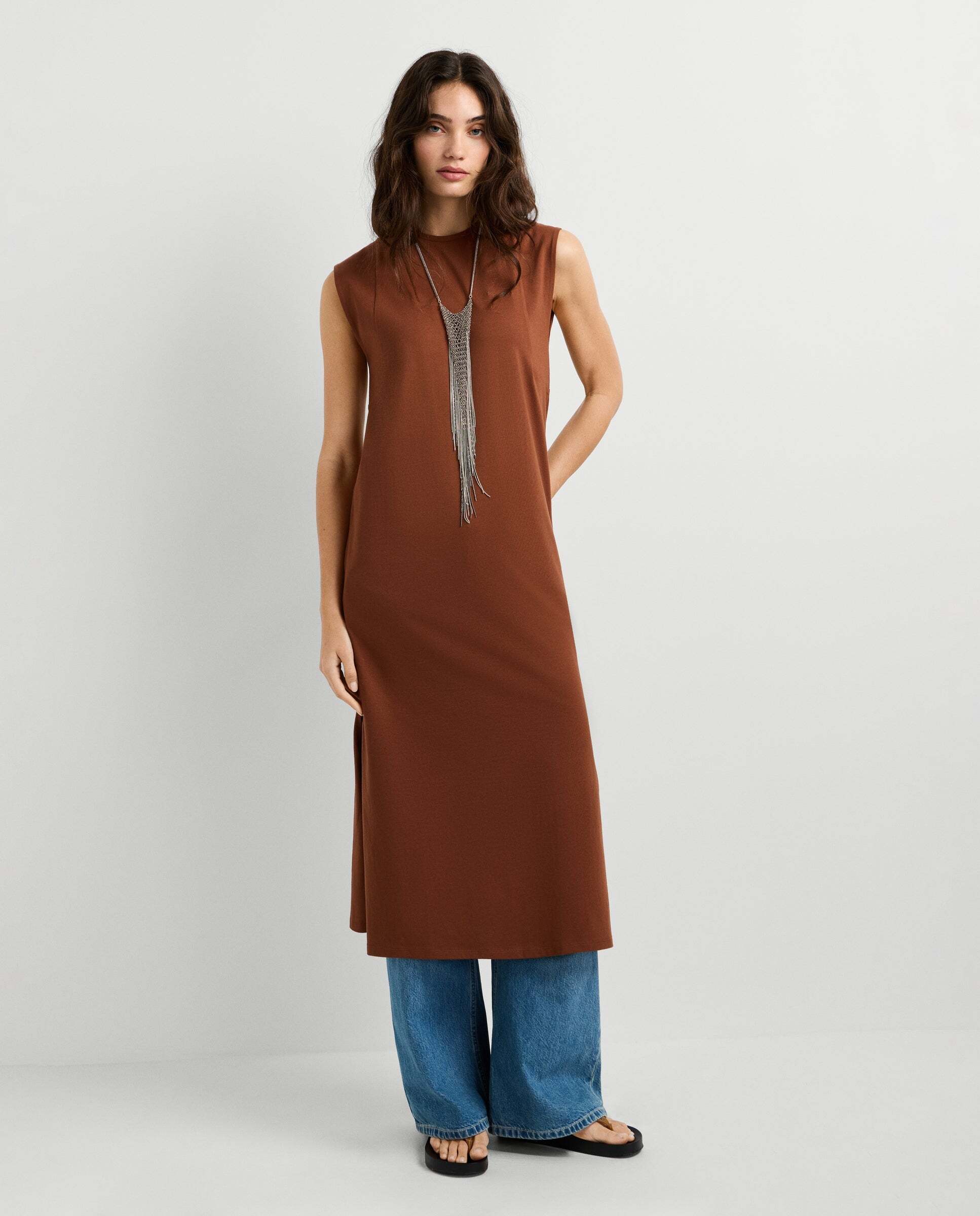 Vestido largo de mujer cuello redondo - Pepe Jeans - Marrón Marrón-7