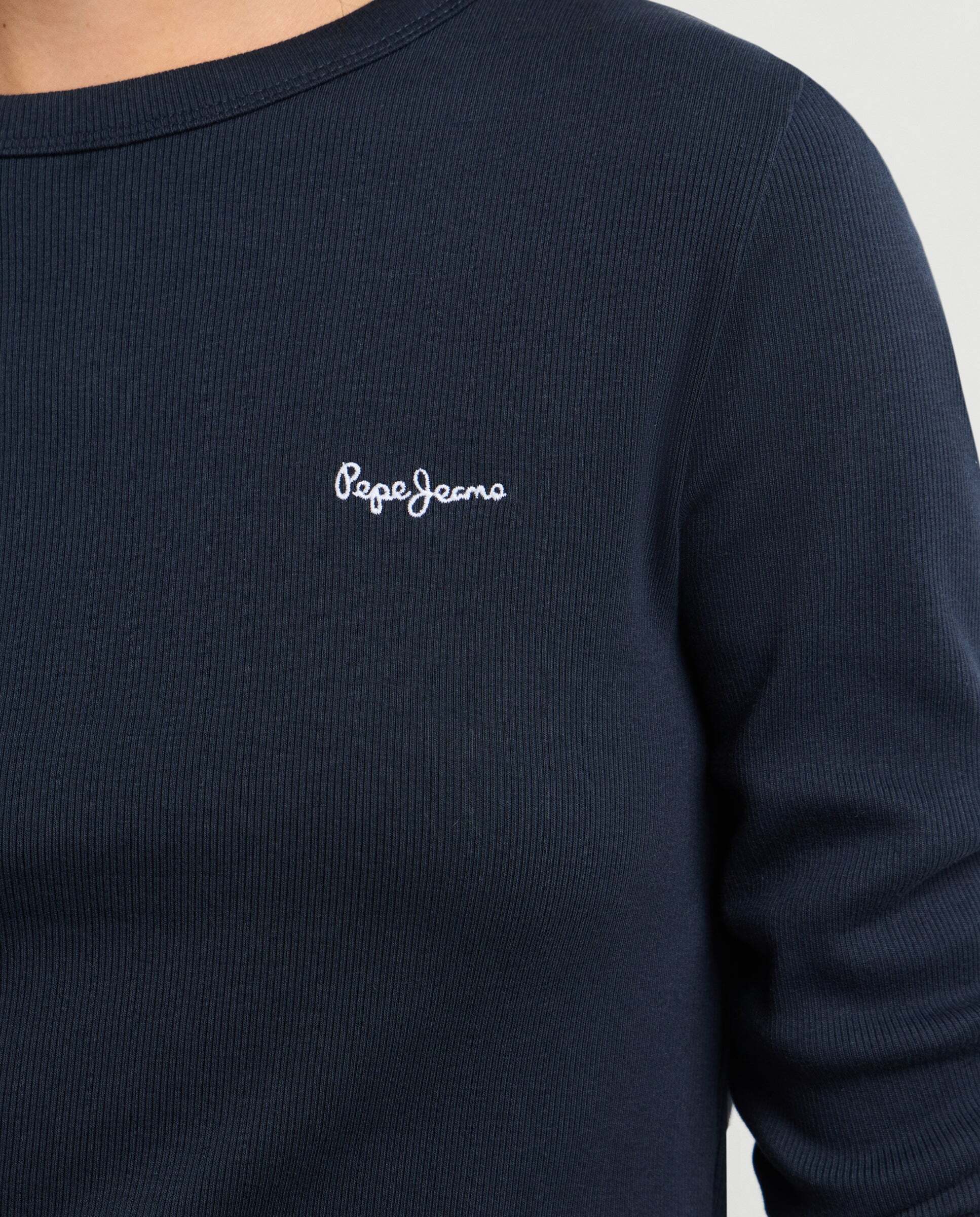Camiseta canalé manga larga logo bordado - Pepe Jeans - Azul Azul-4