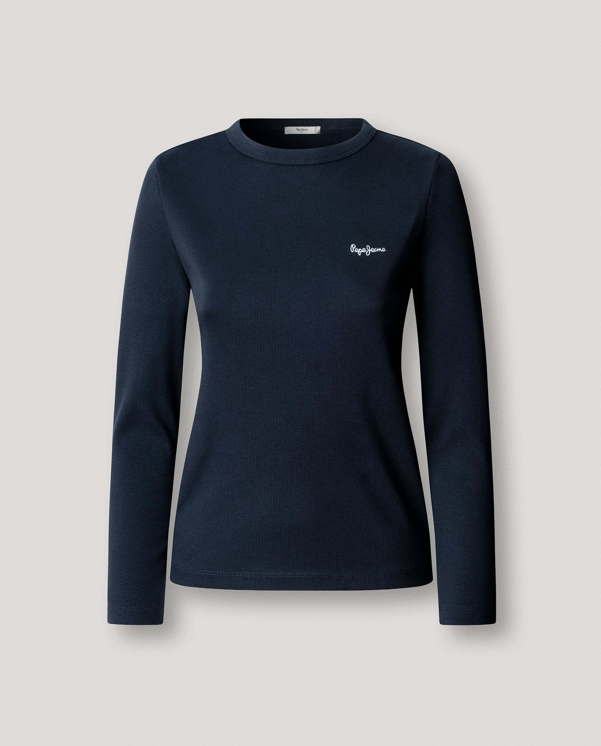 Camiseta canalé manga larga logo bordado - Pepe Jeans - Azul Azul-6