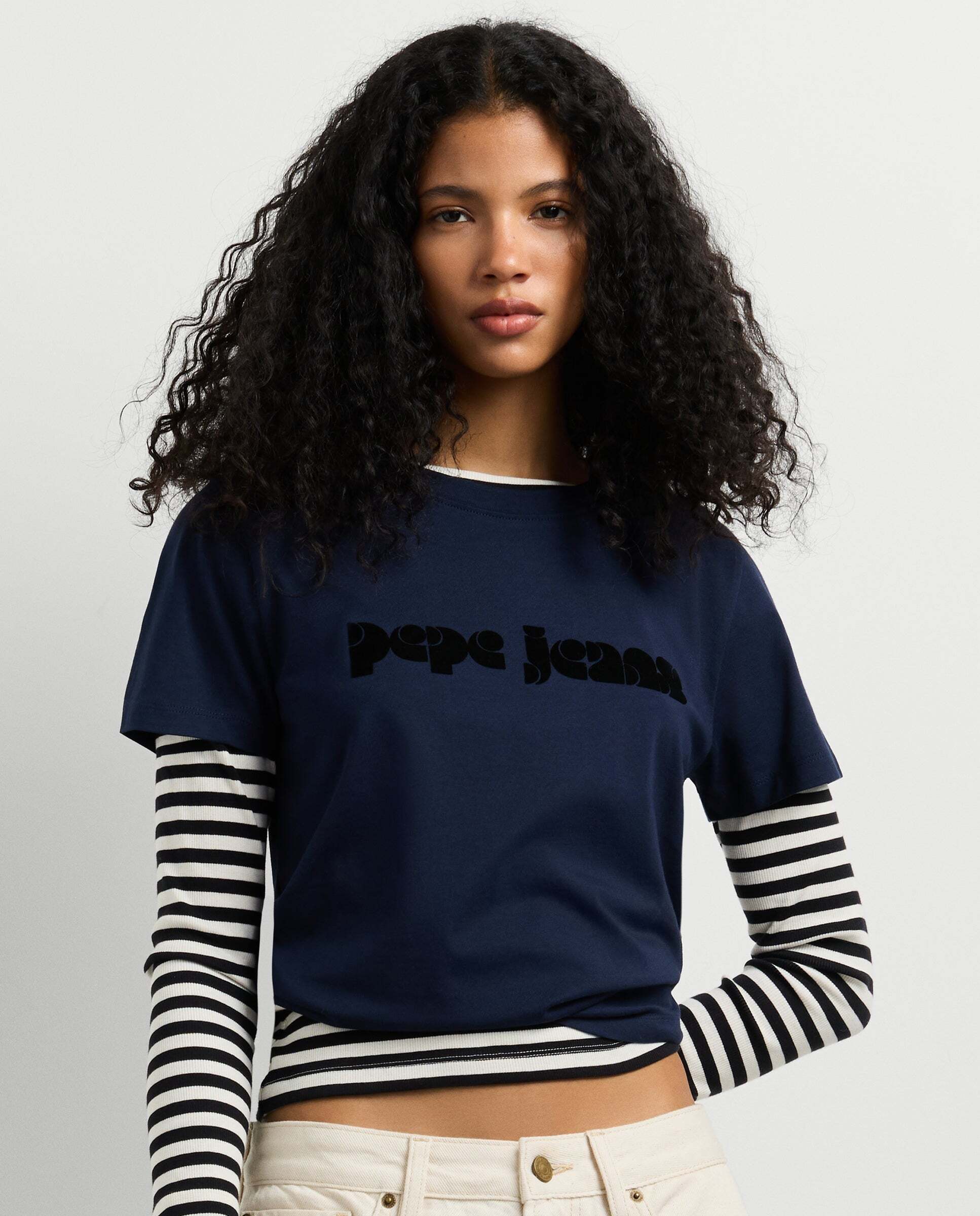 Camiseta de mujer logo retro estampado - Pepe Jeans - Azul oscuro Azul oscuro-1