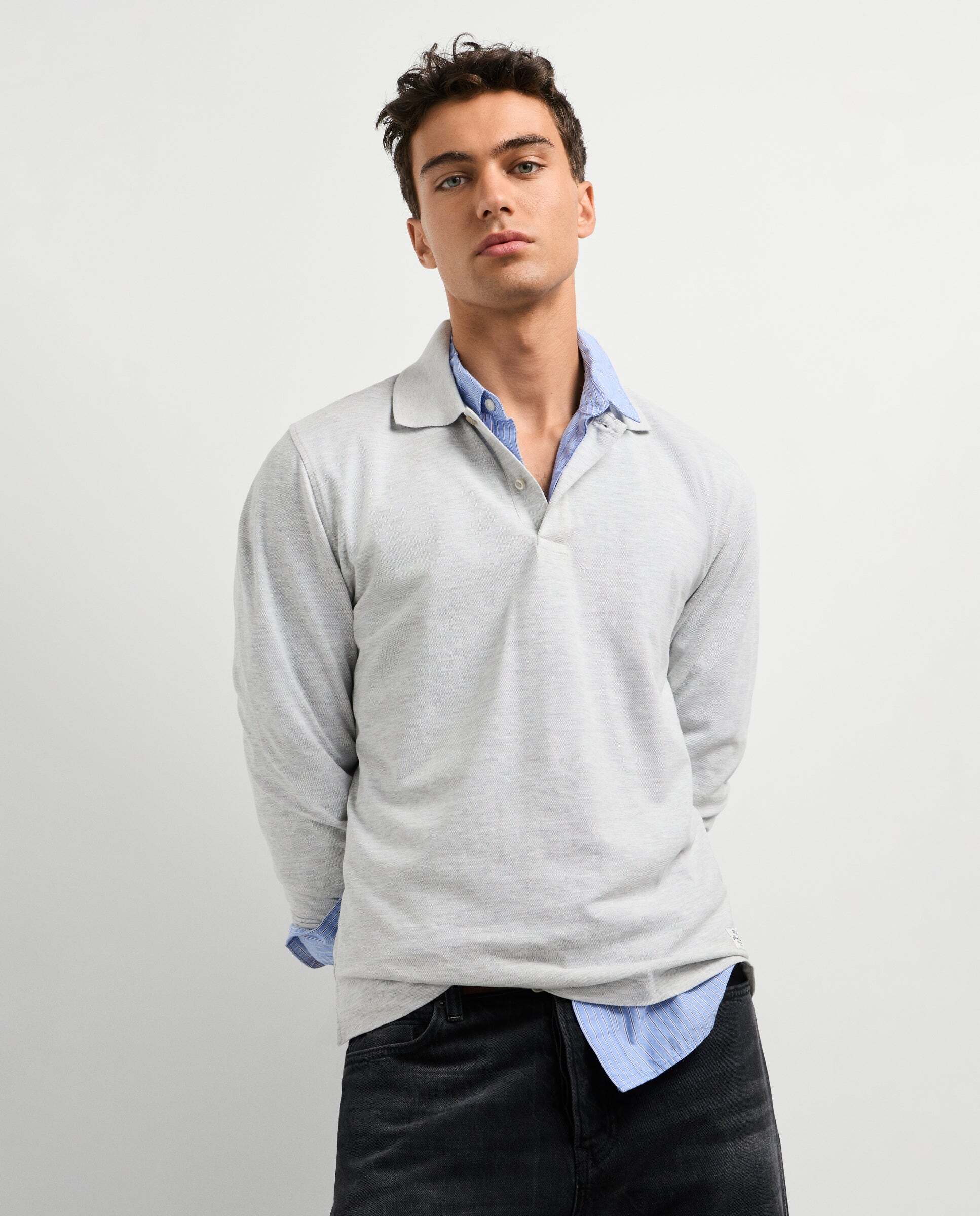 Polo de hombre piqué manga larga fit regular - Pepe Jeans - Gris Gris-1
