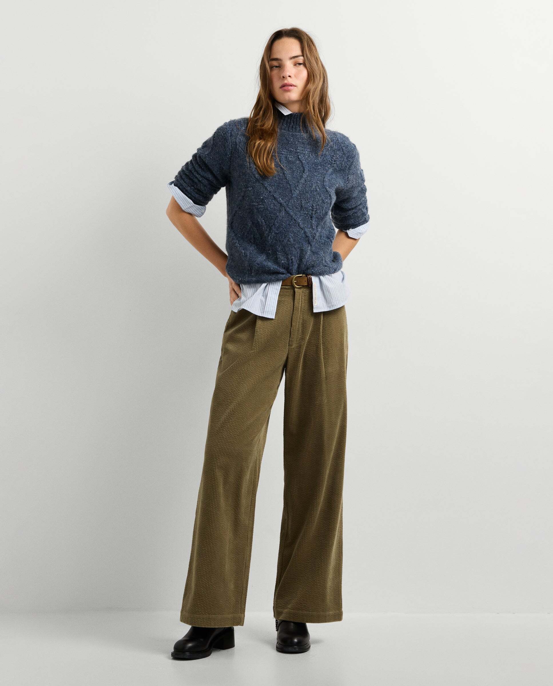 Pantalón de mujer de pana fit recto - Pepe Jeans - Verde Verde-2