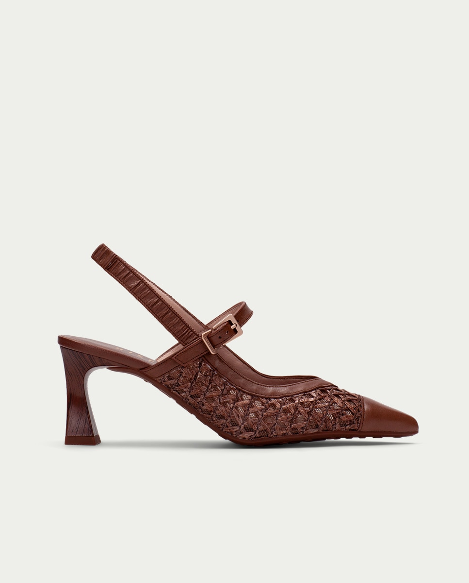 Imagen 0 de Zapatos salón de mujer de rafia con tacón efecto madera Marrón oscuro