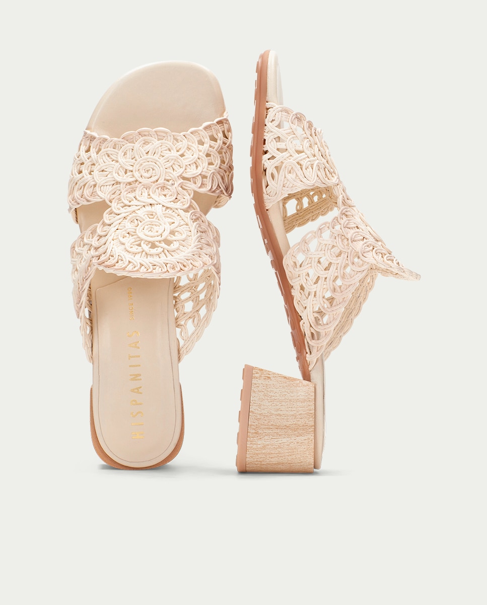 Mules con tacón de mujer con diseño floral - Hispanitas - Beige Beige-5