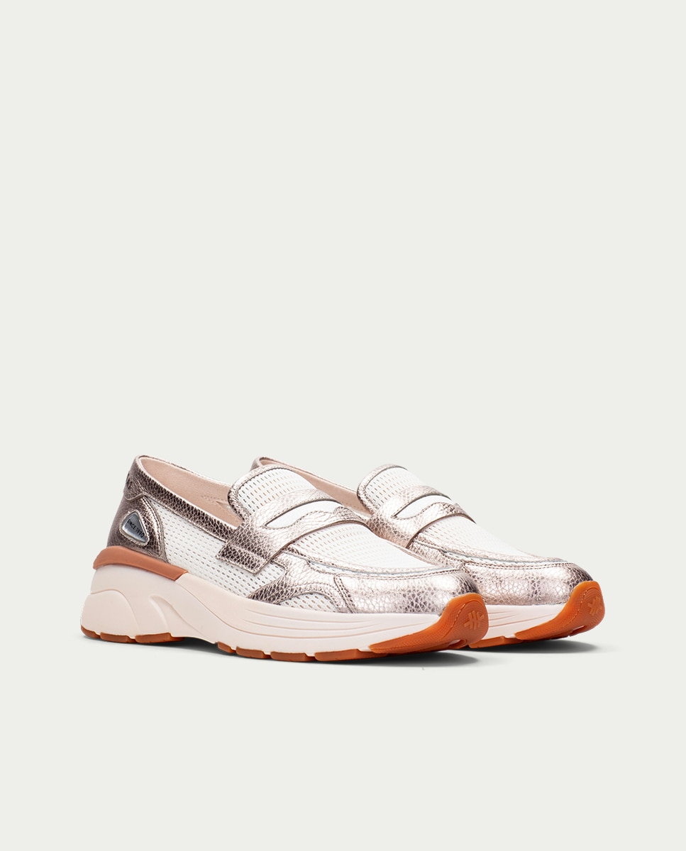Mocasines planos de mujer de piel con rejilla - Hispanitas - Plateado Plateado-2