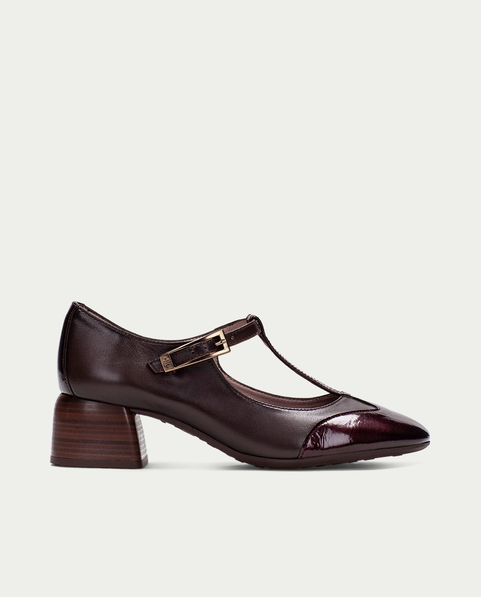 Zapatos de mujer hispanitas t-bar combinada en charol con piel - Rojo cereza Rojo cereza-1