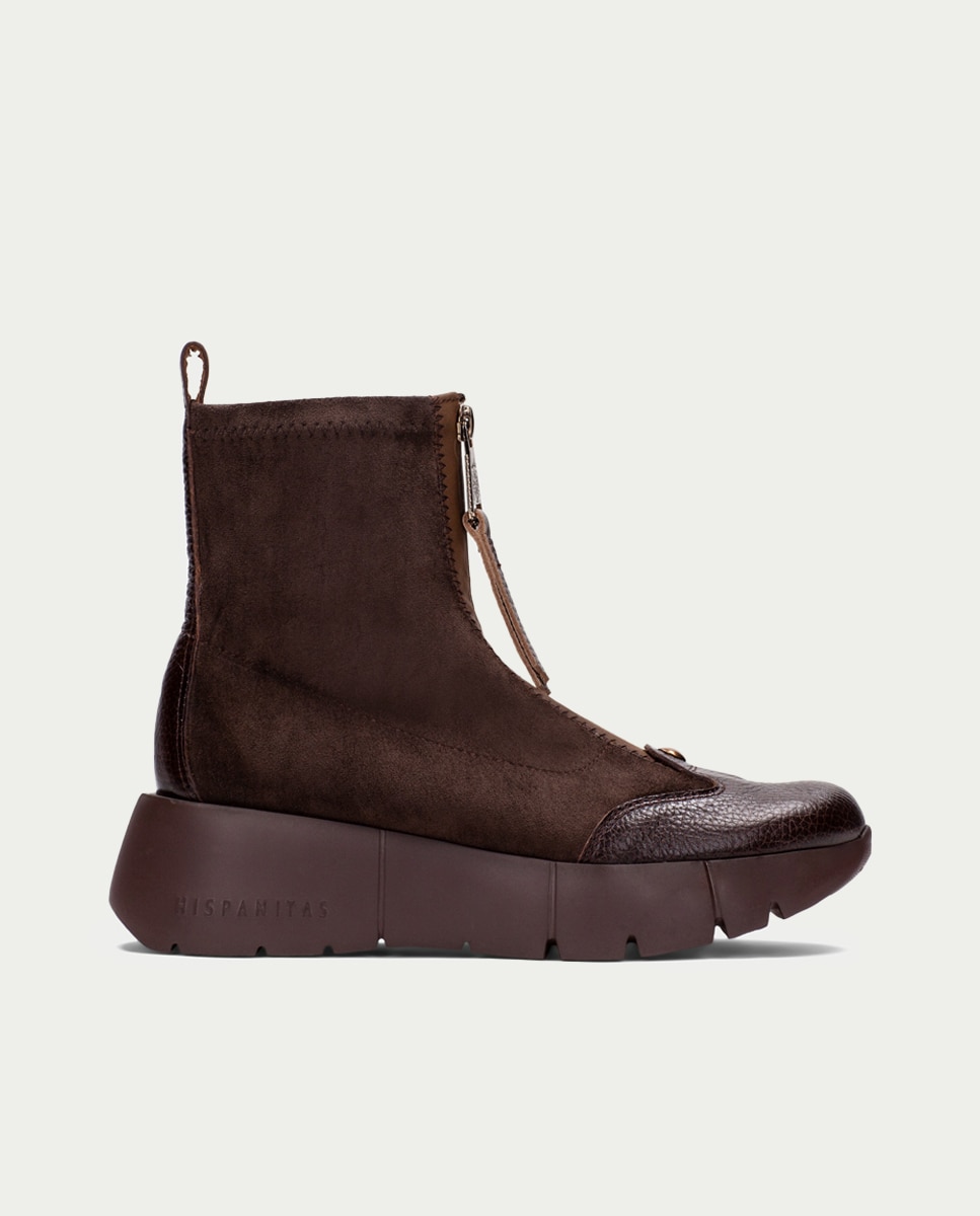 Botines deportivos de mujer de piel con cremallera - Hispanitas - Marrón Marrón-1