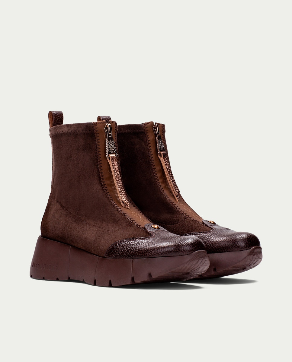 Botines deportivos de mujer de piel con cremallera - Hispanitas - Marrón Marrón-2